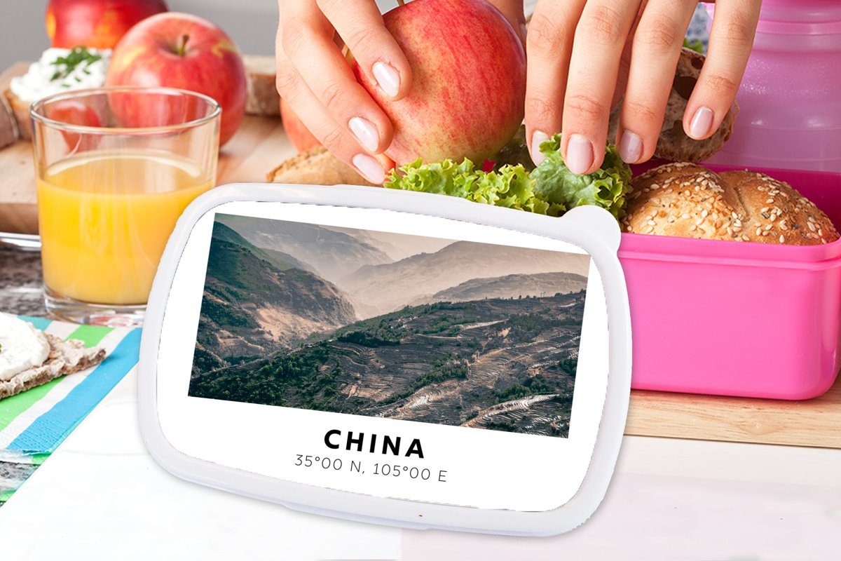 MuchoWow Lunchbox China Brotbox - Erwachsene, Kunststoff, Snackbox, Kunststoff Berge Asien, (2-tlg), - rosa für Mädchen, Kinder, Brotdose