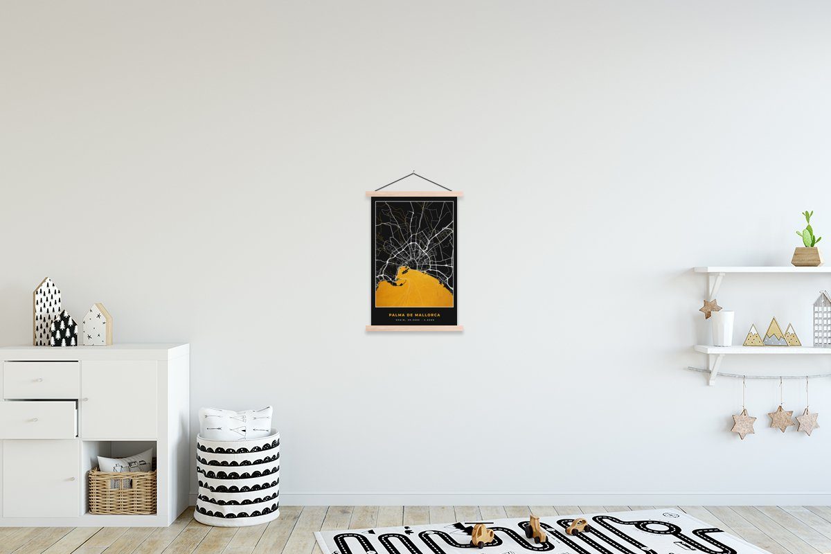 Gold MuchoWow Wohnzimmer, Mallorca Karte, Textilposter - Magnetisch (1 Stadtplan - Bilderleiste, für Poster St), Posterleiste, -