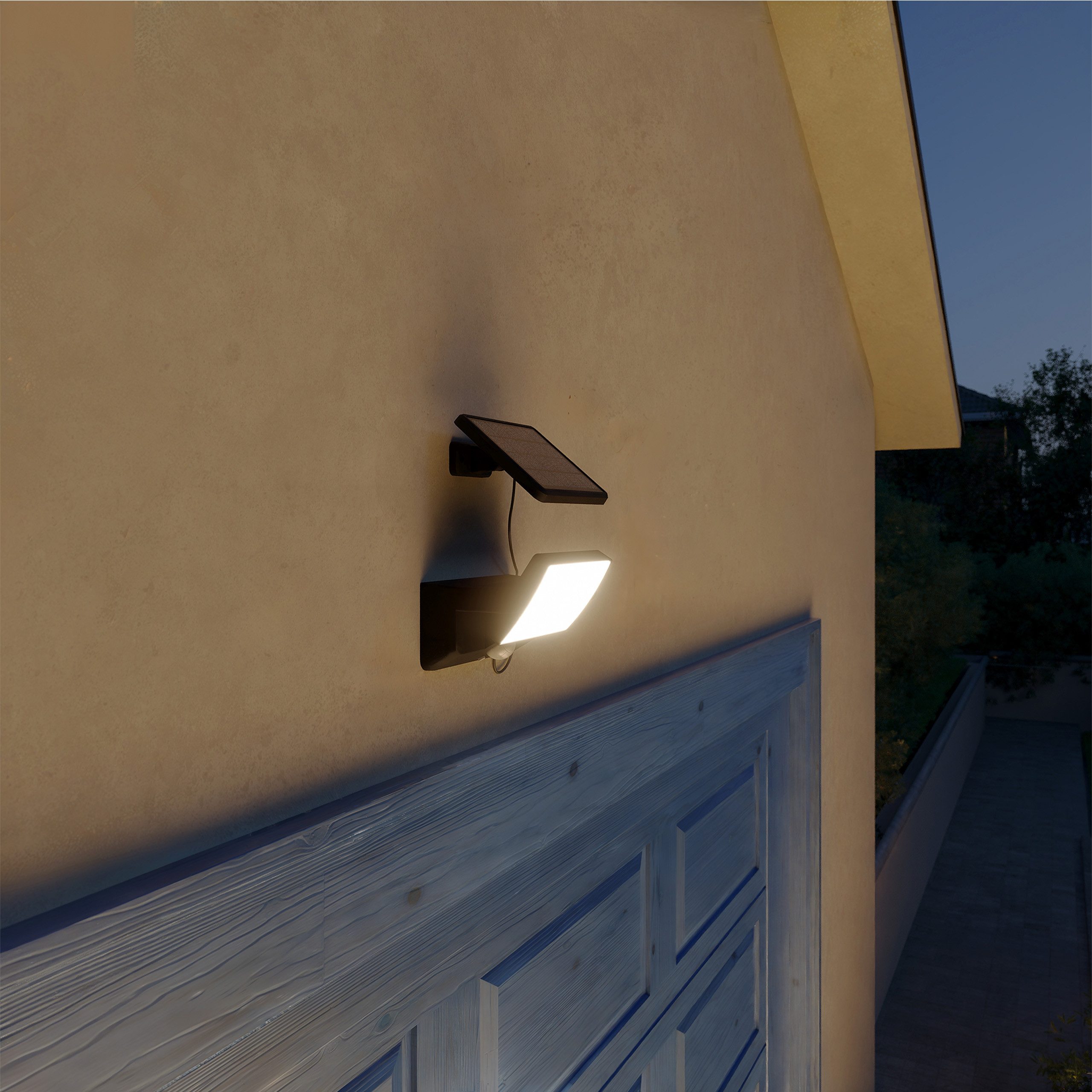 Philips LED Solarleuchte Outdoor Solar Fyns Sicherheitslicht für Wand, Abschaltautomatik, Bewegungsmelder, Tageslichtsensor, LED fest integriert, Neutralweiß, Tageslicht- und Bewegungssensor, 3000 Kelvin, 1000 Lumen, schwarz