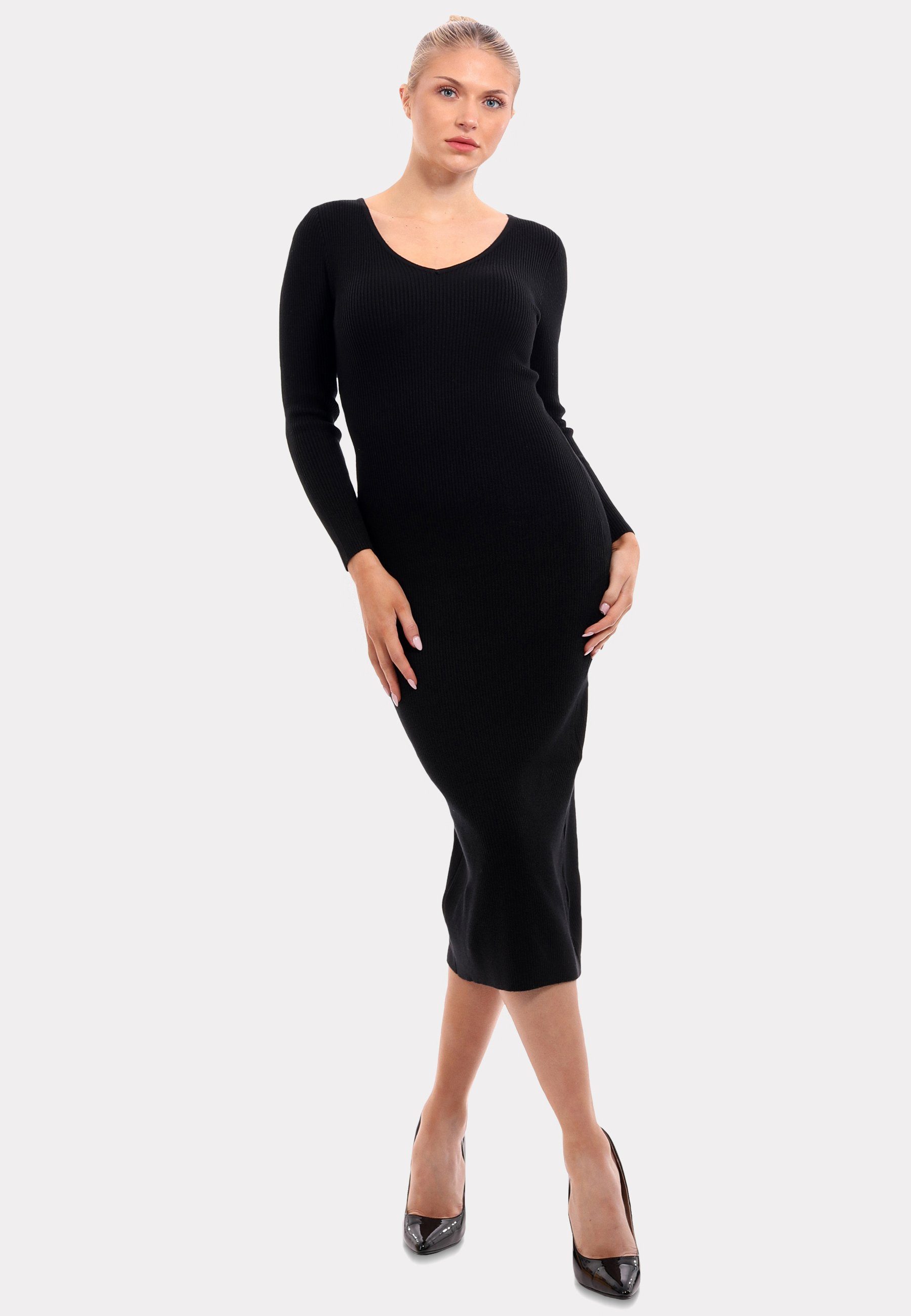 Strickkleid Strickkleid mit V-Ausschnitt KNIT DRESS