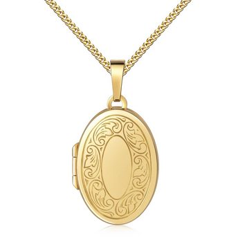 JEVELION Amulett Medaillon 750 Gold Ornament-Verzierung Anhänger zum Öffnen 2 Bilder (Fotomedaillon, für Damen und Mädchen), Goldanhänger mit Kette vergoldet - Länge wählbar 36 - 70 cm