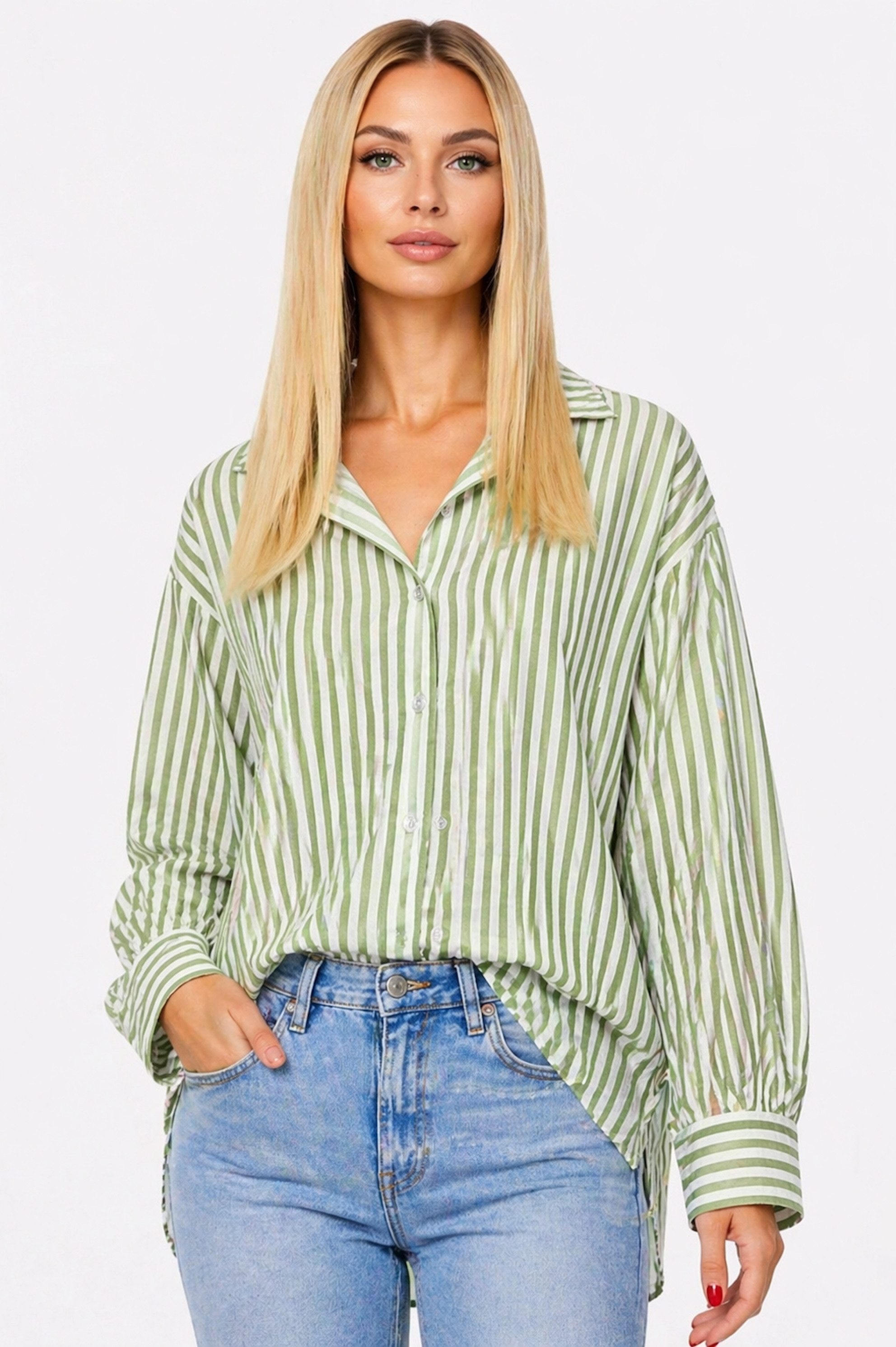 Worldclassca Hemdbluse Worldclassca Oversized Streifenbluse Leinenoptik Langarm Sommer Neue Kollektion - Stilvolle und gemütliche Sommer Mode für Damen
