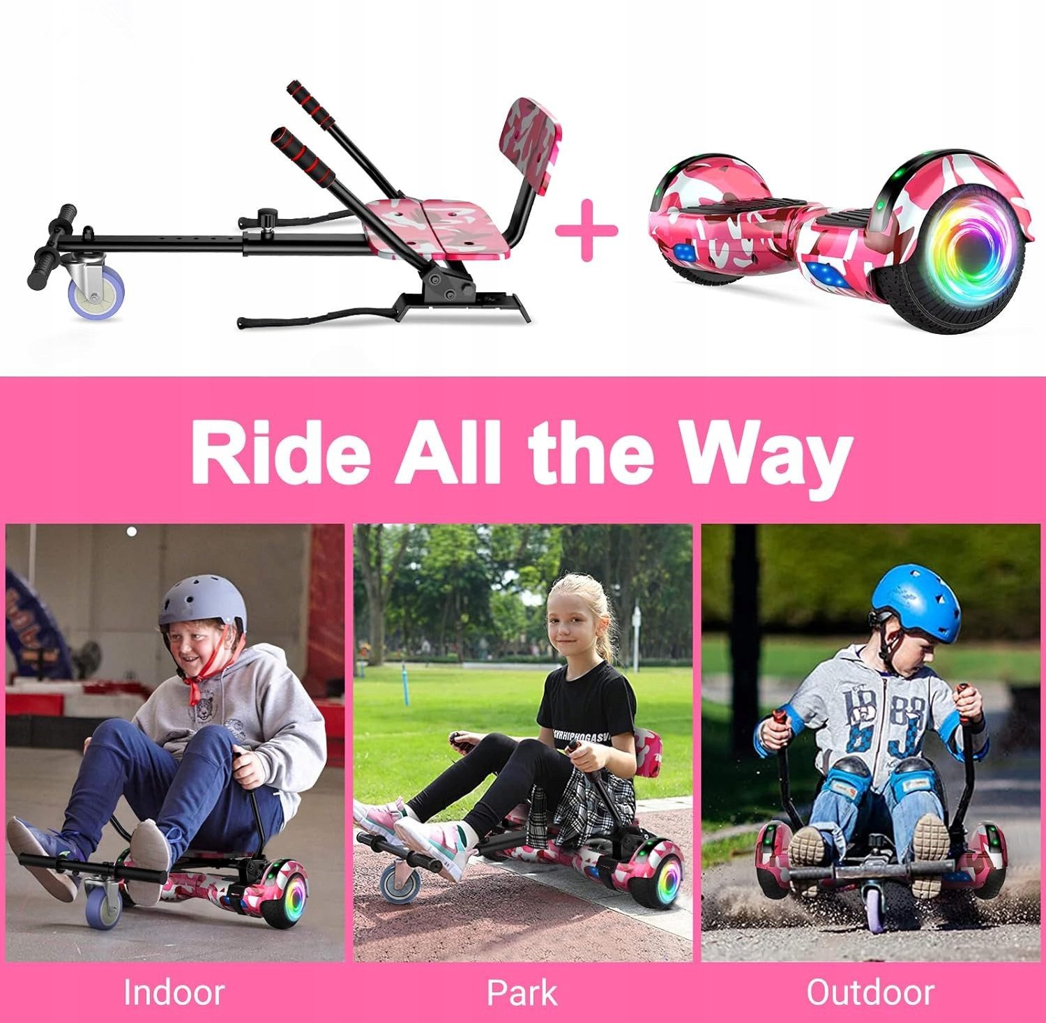 SISIGAD Balance Scooter Kart Set, 6,5'' Hoverboard mit kart,LED, Bluetooth, 8 km/h, 160W, Hoverboards mit Sitz, bis zu 7-8km,Geschenke für Kinder – Bild 5 von 5