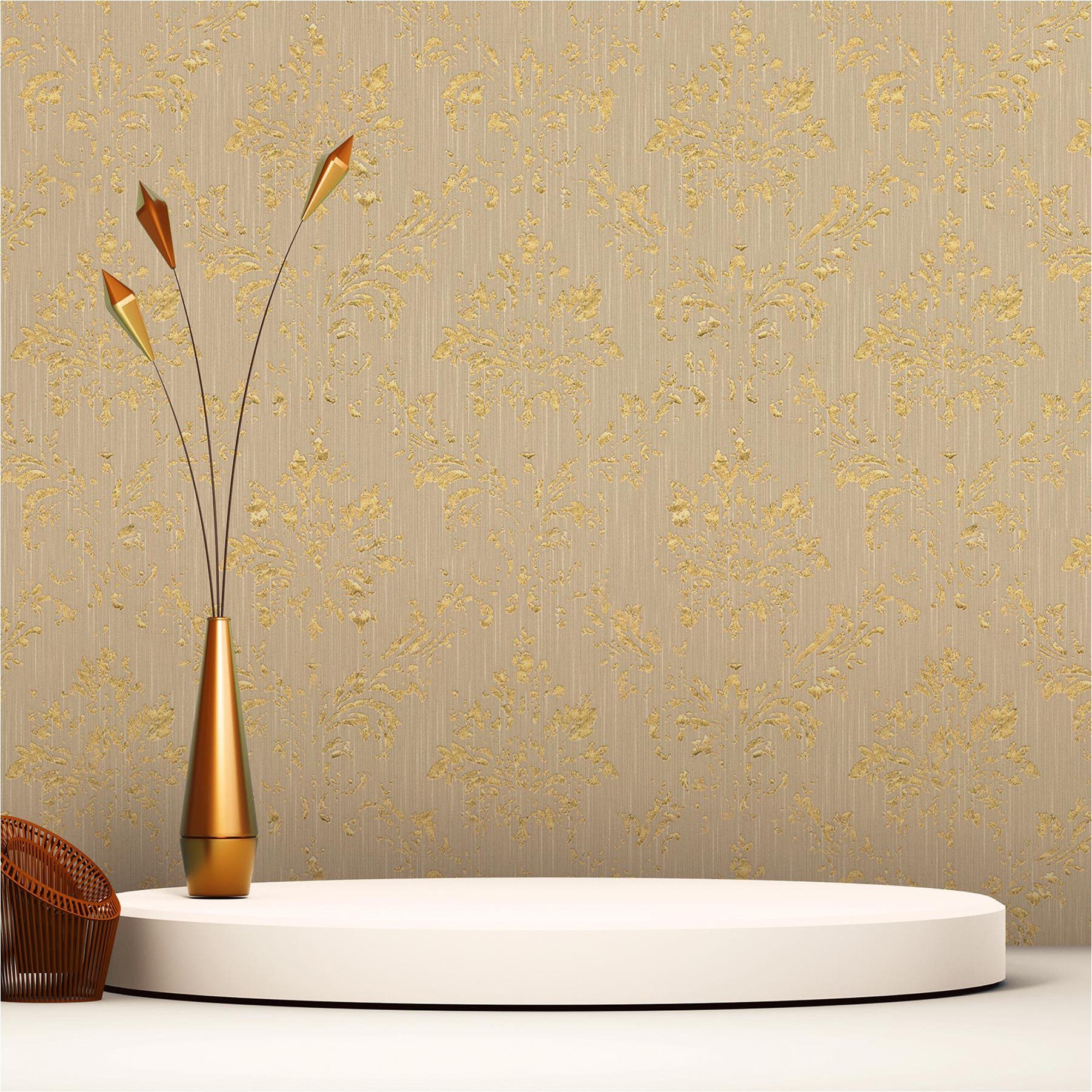 Vliestapete Tapete Barock Gioele M1-No.2191, Vliestapete, Beige, Gold, Ornamen