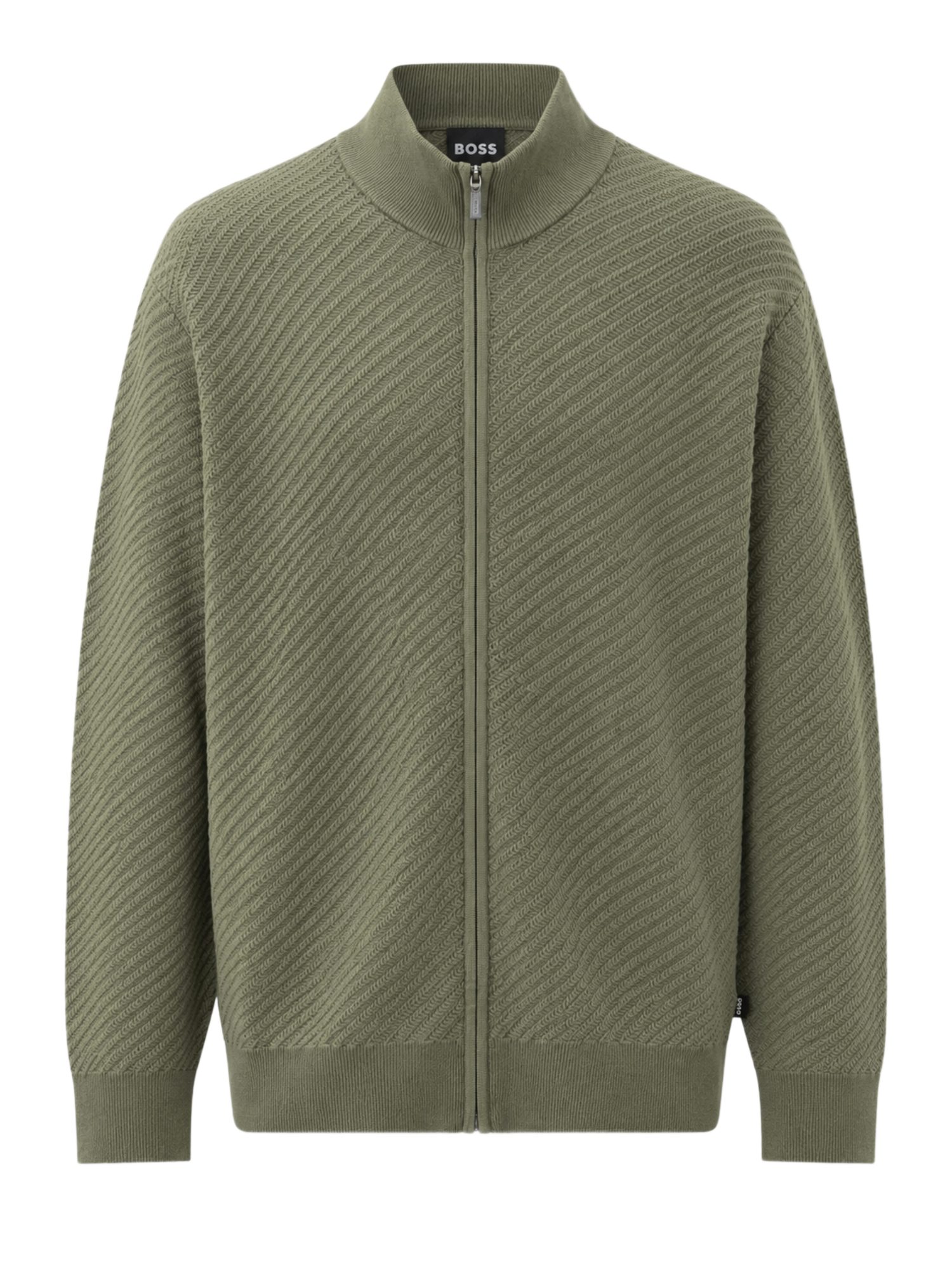 BOSS Strickpullover BOSS Men Black grün,Casual,Baumwolle,Strukturiert,Stehkragen,Lang,Regular Fit