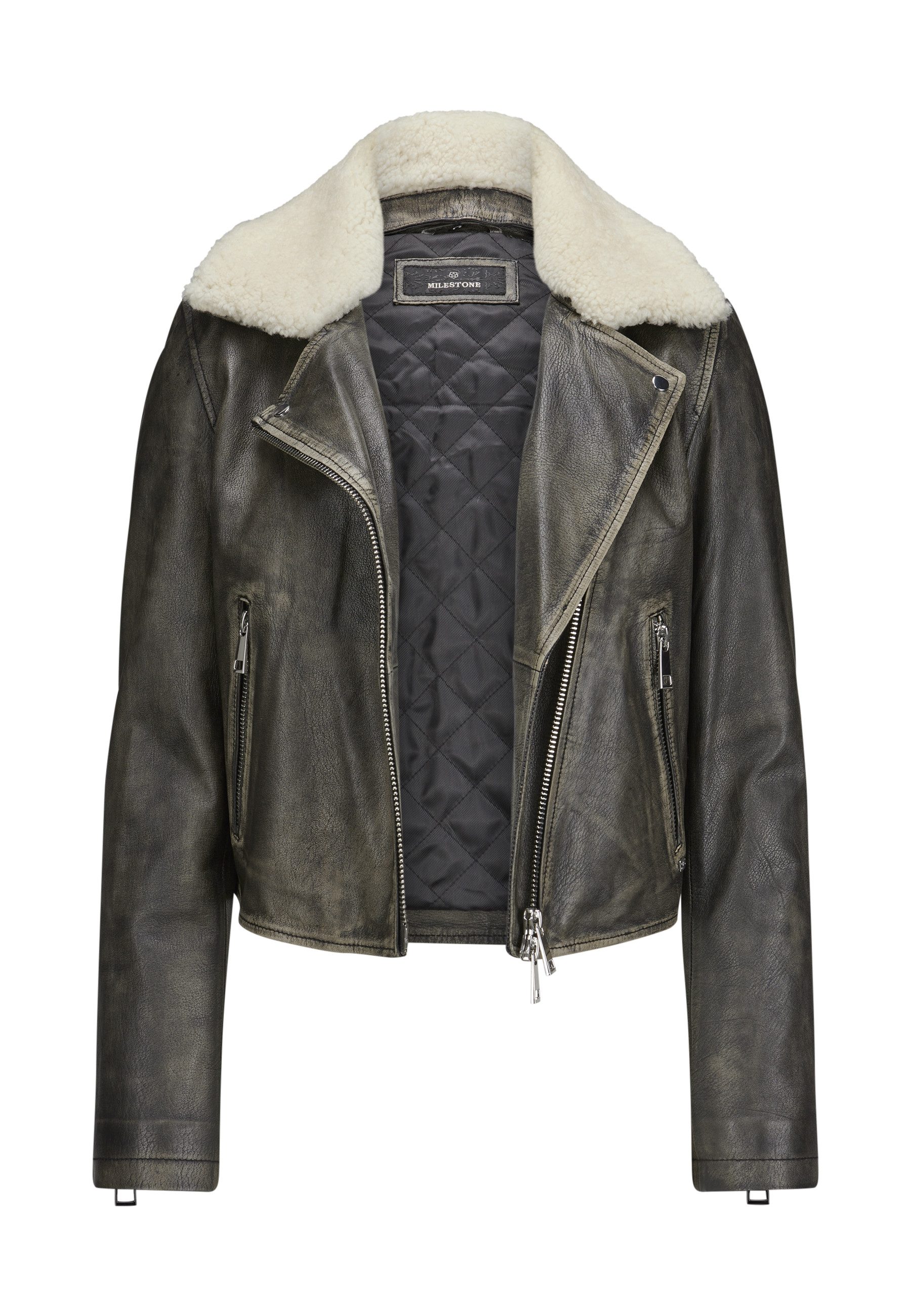 Milestone Bikerjacke MSShake Damen Lederjacke Jacke Leder schlanke Passform