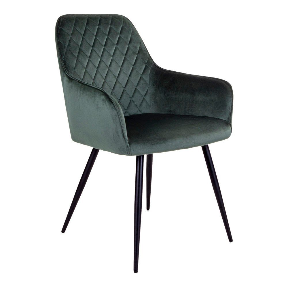 House Nordic Esszimmerstuhl Harbo Dining Chair – Esszimmerstuhl aus Samt, grün mit schwarzen Be... | Stühle