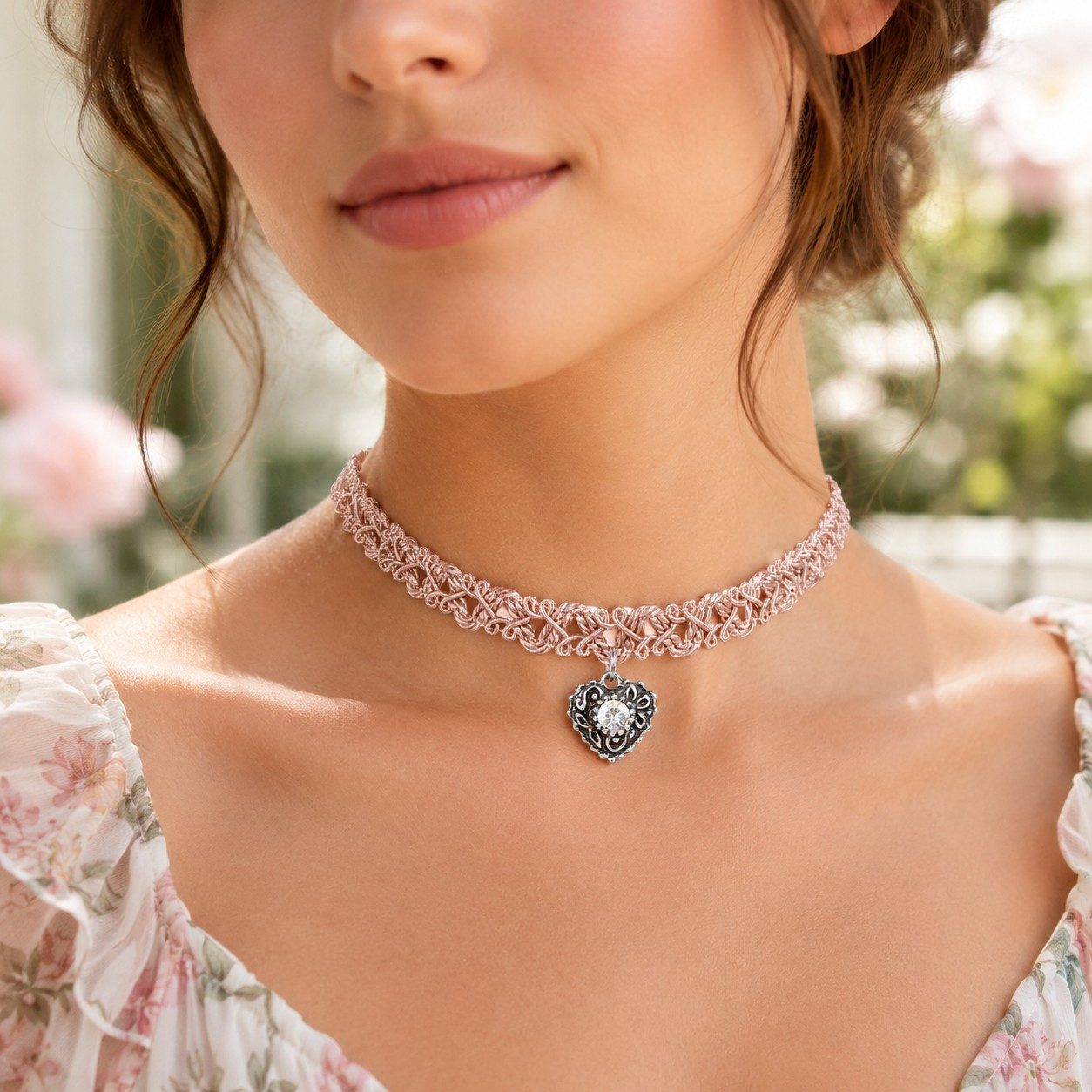 LUISIA® Collier Spitzen Kropfband "Malina" Herzanhänger mit Swarovski® Elements (inkl. Schmuckbox)