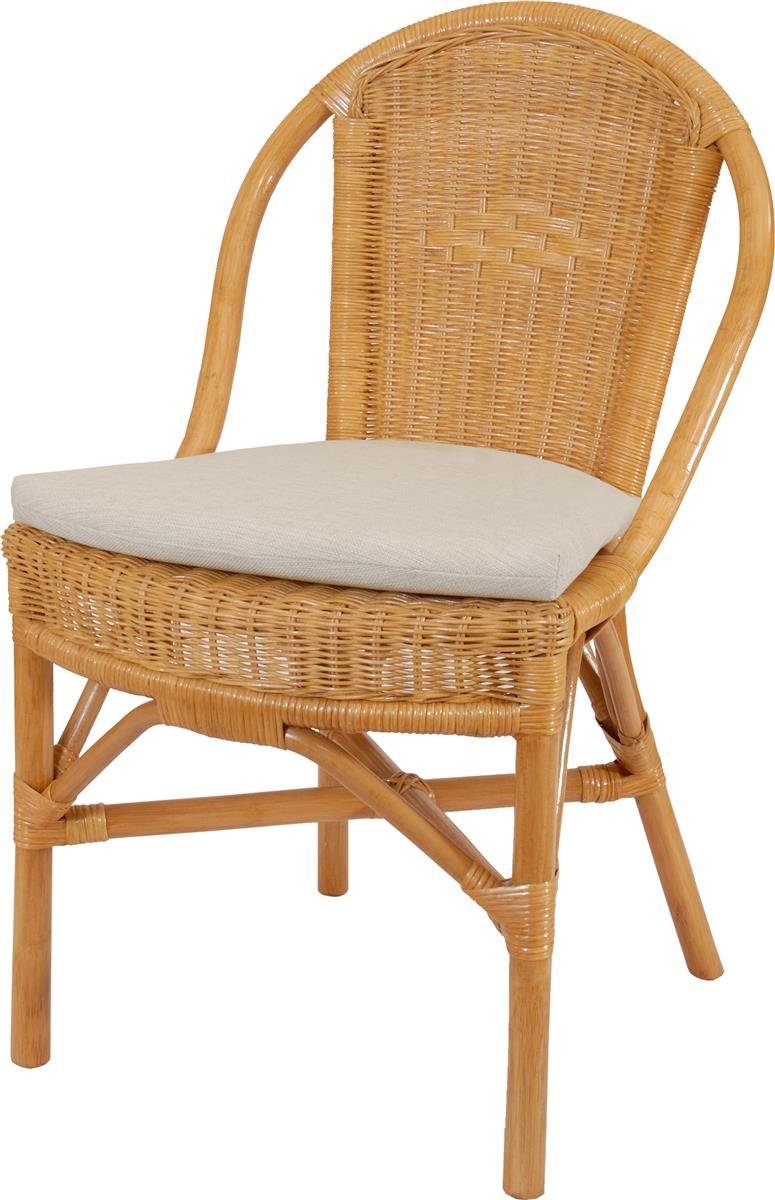 Krines Home Küchenstuhl Esszimmerstuhl Klassik Korb Esszimmer Stuhl Korbstuhl Natur Rattan, mit Sitzkissen, Küchenstuhl Honig