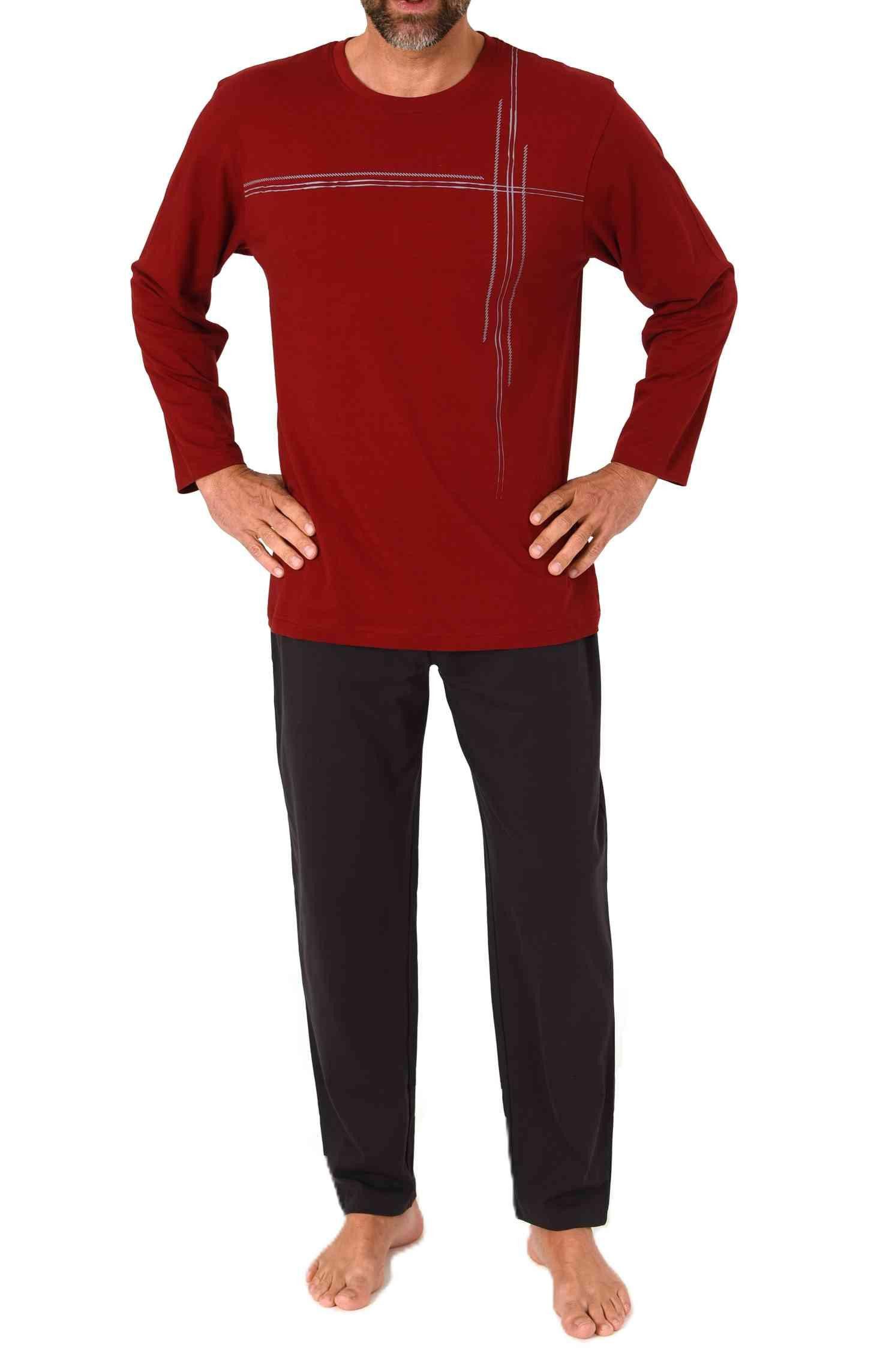 Normann Pyjama Normann Herren langarm Schlafanzug mit Frontprint in zeitloser Optik
