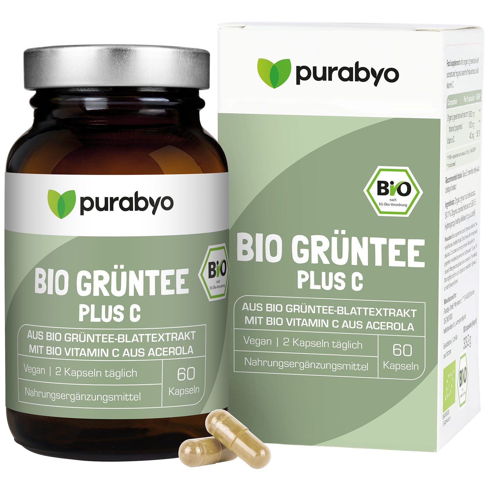 Purabyo Bio Grüntee Extrakt Plus C Kapsel, 33 g