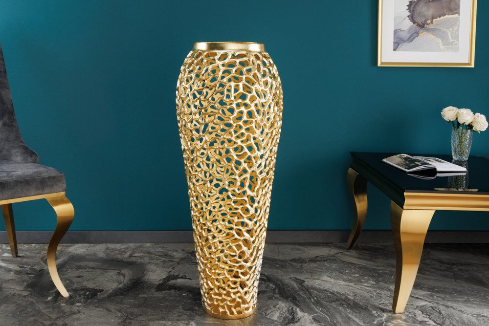 riess-ambiente Bodenvase ABSTRACT LEAF 90cm gold (Einzelartikel, 1 St), Wohnzimmer · Handmade · Metall · Gold-Design · XXL Deko · Schlafzimmer