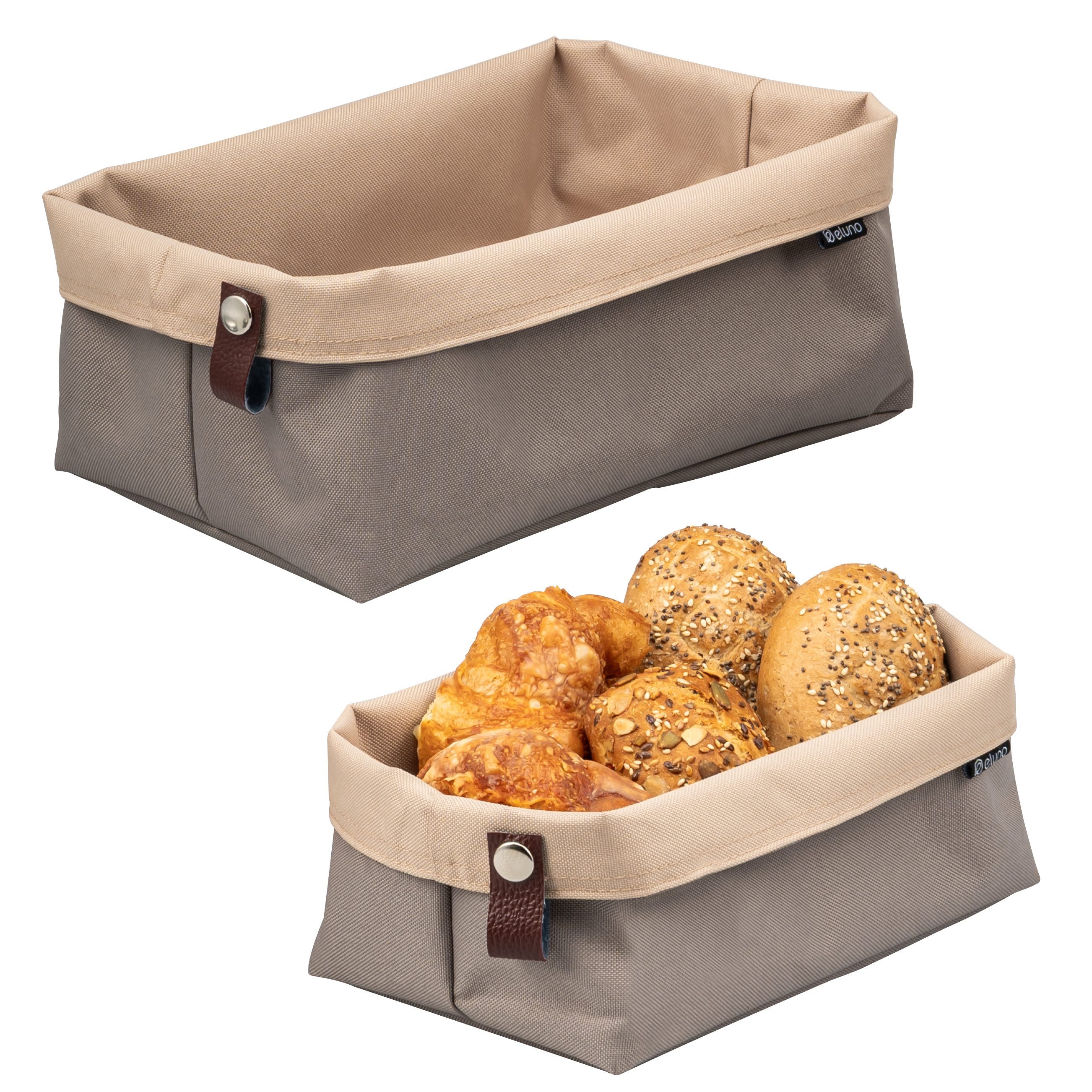 eluno Brotkorb NOVARA 2er Set, eckig, 100% Polyester, Kunstlederlasche, (2-tlg), Brötchenkorb