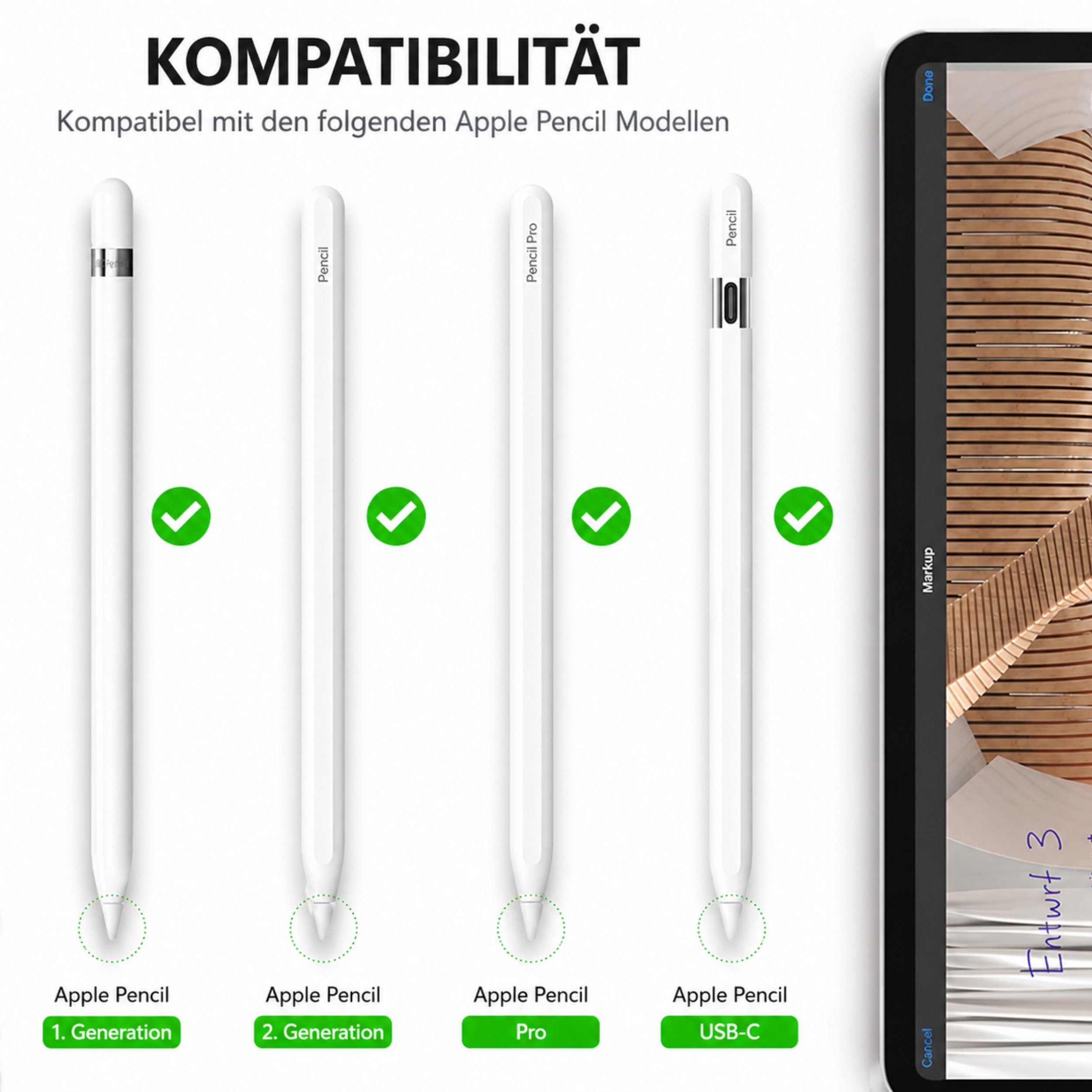 S&T Design Eingabestift Spitze für Apple Pencil 1 Gen. / 2 Gen. / Pro und USB-C Ersatzspitzen (Packung, 4-St., Hochempfindlich) POM Ersatz-Apple-Stiftspitzen iP – Bild 4 von 5