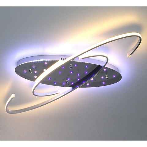 Lewima LED Deckenleuchte Tibro, XXL 80cm Sternenhimmel Deckenlampe mit RGB Farbwechsel oval, LED für Hauptbeleuchtung in Warmweiß, Subbeleuchtung der Decke in Kaltweiß, mit Fernbedienung und Stufenschaltung