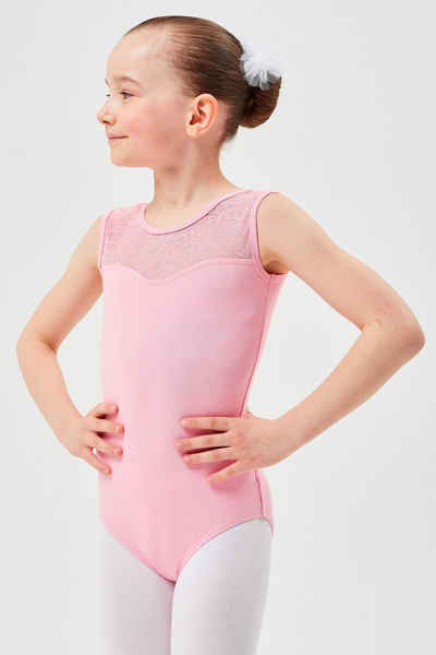 tanzmuster Body Ballett Trikot Cora mit Spitzeneinsatz ärmelloser Ballettbody aus weichem Baumwollmischgewebe