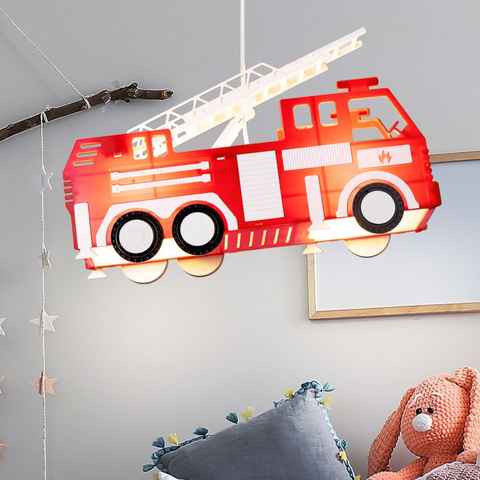 etc-shop LED Pendelleuchte, Leuchtmittel inklusive, Warmweiß, LED Feuerwehr Auto Decken Pendel Lampe Leuchte Beleuchtung Kinder-