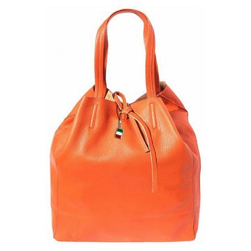 FLORENCE Schultertasche Florence ital. Echtleder Shopper orange (Shopper), Damen Leder Shopper, Schultertasche, orange ca. 30cm