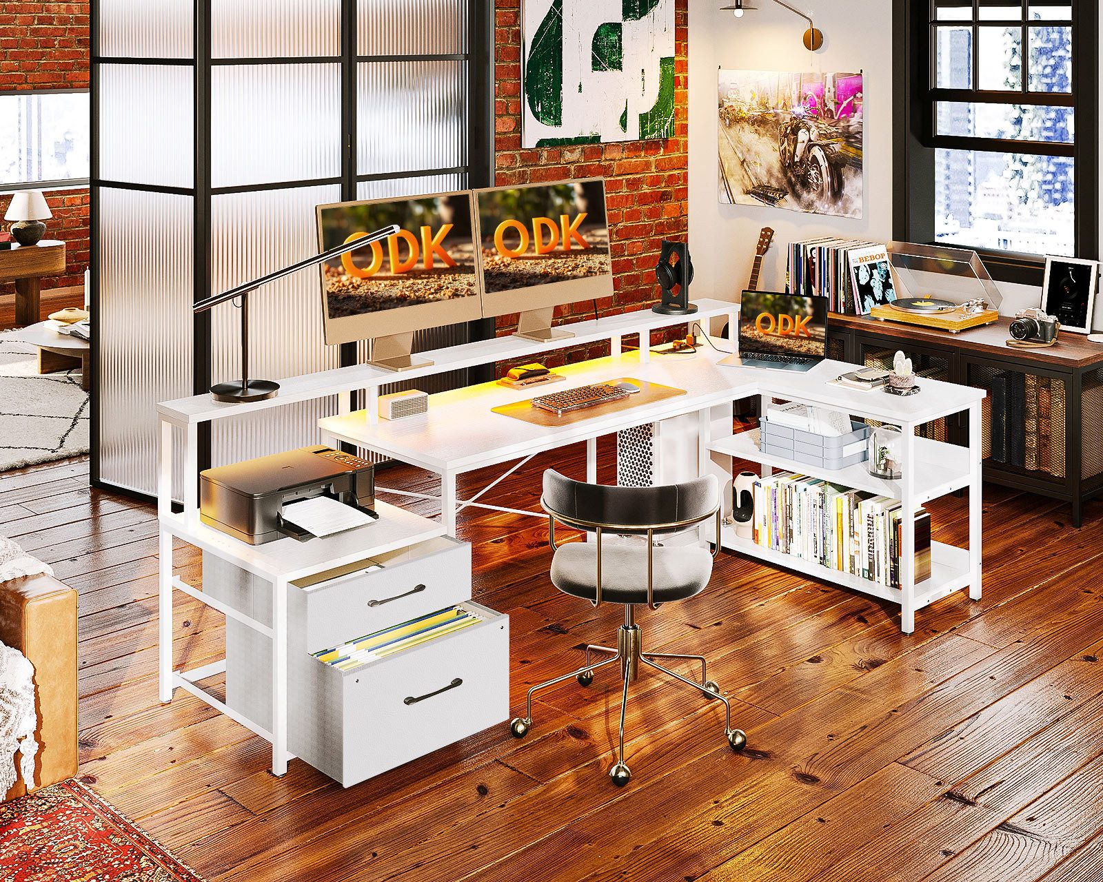 ODK Computertisch L Form Reversibel Eckschreibtisch Groß mit LED Steckdosen günstig online kaufen