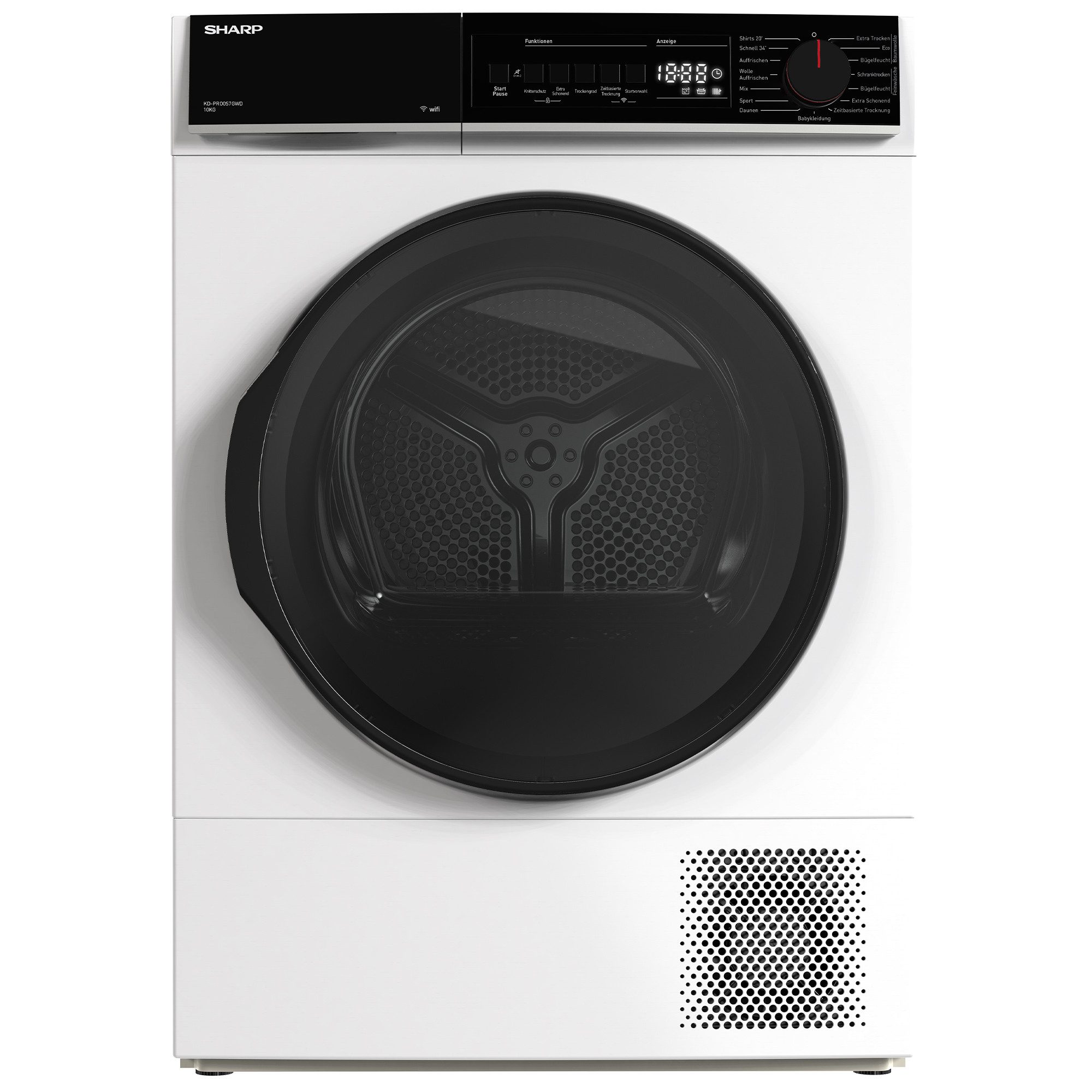Sharp Wärmepumpentrockner KD-PRO0S7GWD-DE, SoftTouch-Bedienung mit LED-Display, Trommelbeleuchtung, WiFi