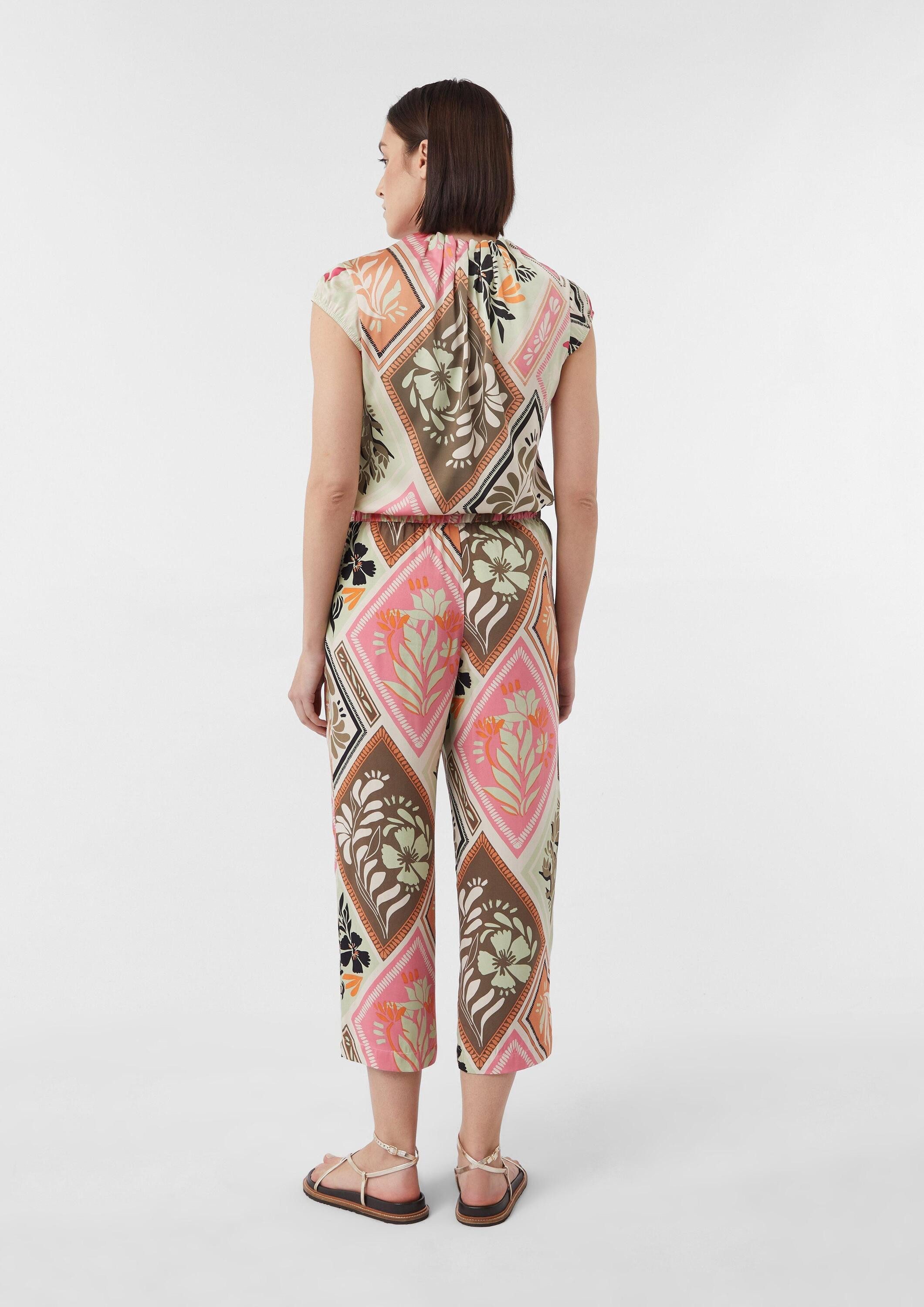 comma Culotte Hose Crop-Hose aus Viskosemix im Relaxed Fit mit All-over-Print