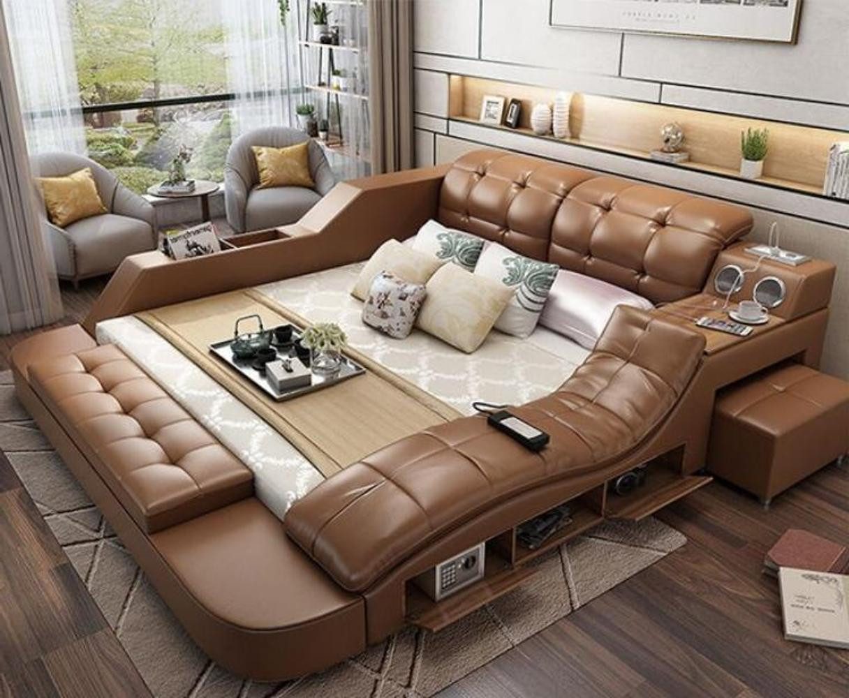 Xlmoebel Multimediabett Luxuriöses Doppelbett aus Leder mit USB-Anschluss und Massagefunktion (1-tlg., Multifunktions Bett), Hergestellt in Europa