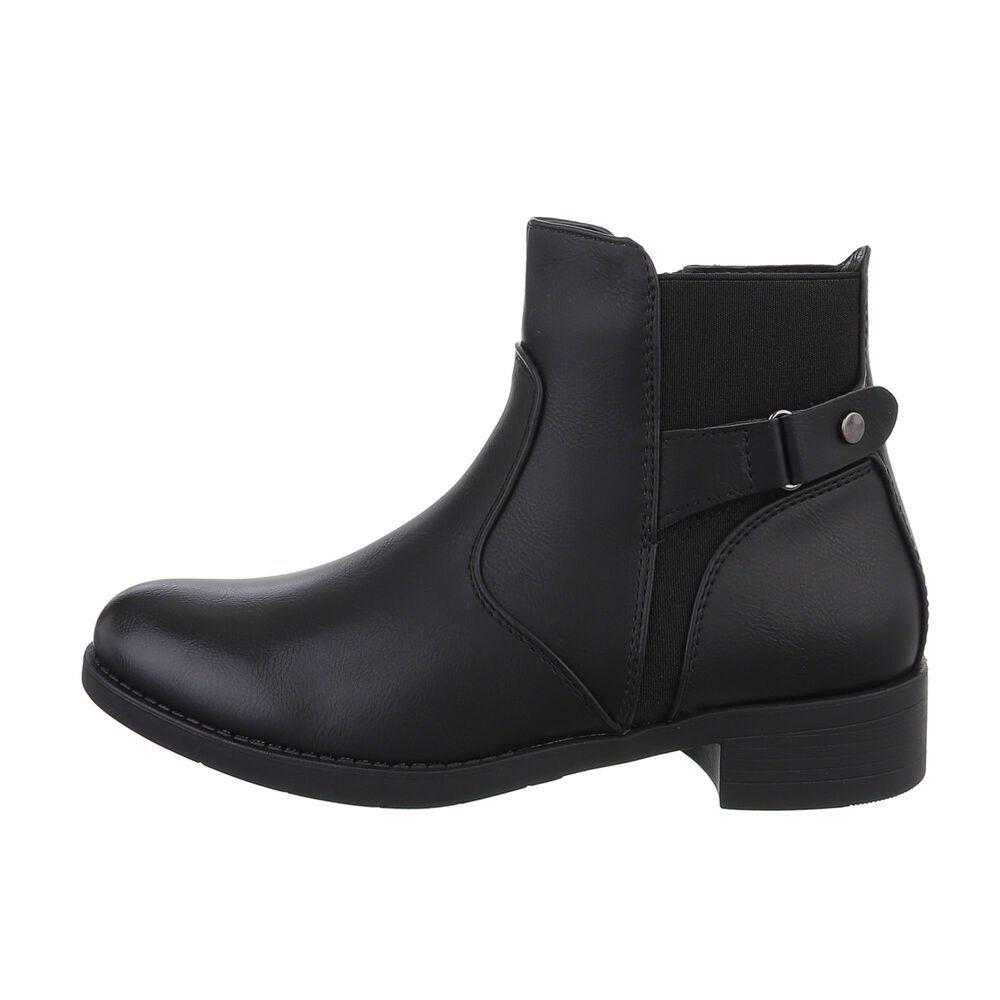 Ital-Design Damen Elegant Chelseaboots Blockabsatz Flache Stiefeletten in Schwarz