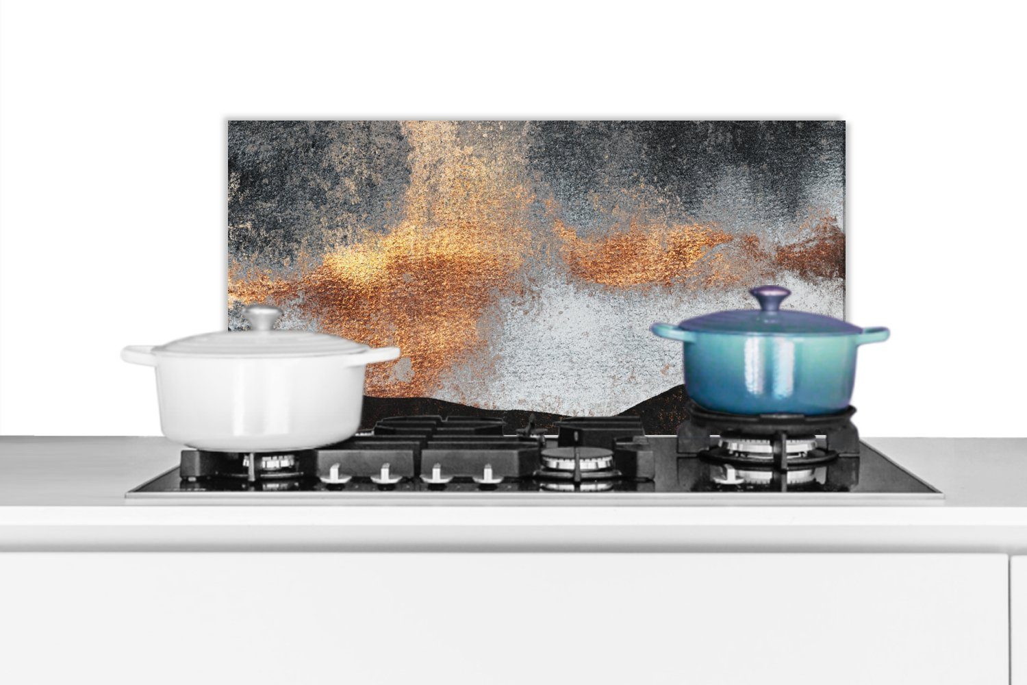 MuchoWow Küchenrückwand Abstrakt - Gold - Chic - Schwarz - Grau, (1-tlg), 60x30 cm, Wandschutz, gegen Fett und Schmutzflecken für Küchen