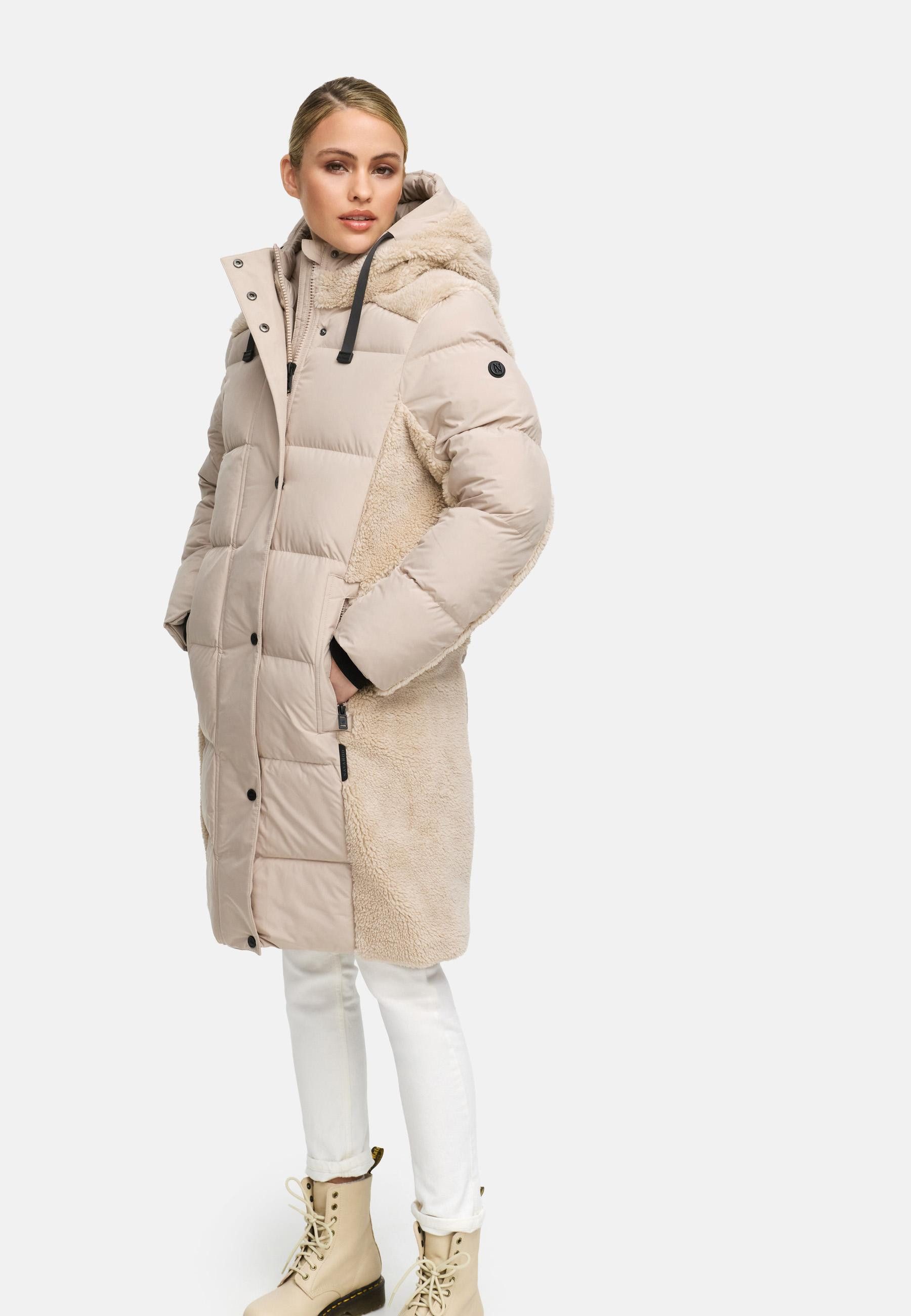 Navahoo Wintermantel Funkelteddy 14 Warmer Mantel mit Teddyplüsch-Akzenten und Taillengürtel
