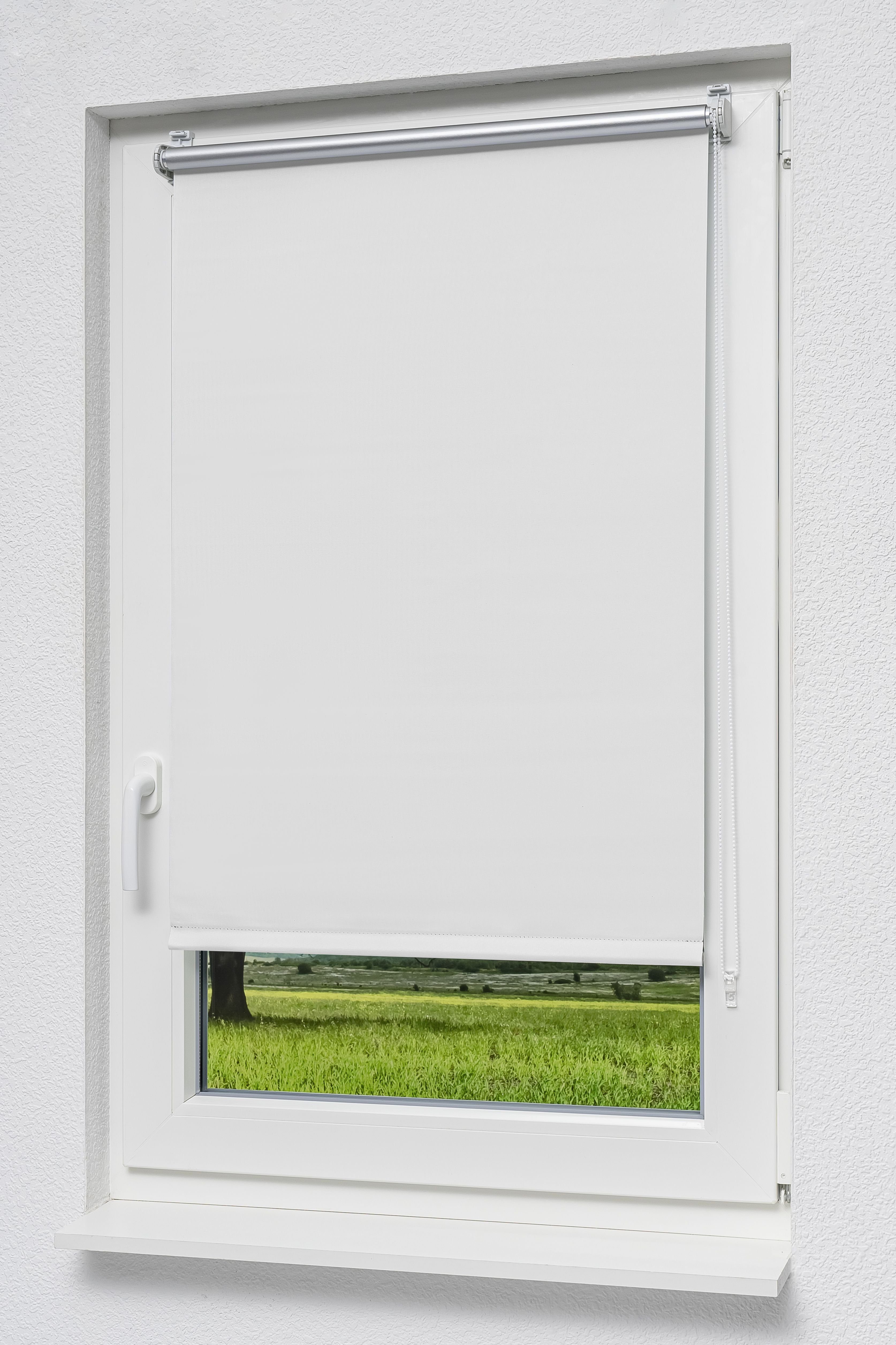 Verdunklungsrollo Qualitätsrollo Klemmtr. Thermo Reinweiß, LYSEL®, abdunkelnd, HxB 150x60cm