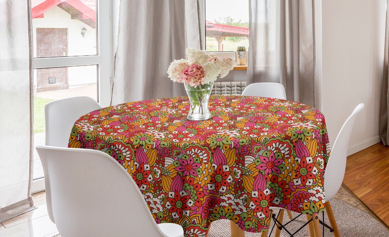 Abakuhaus Tischdecke Kreis Tischdecke Abdeckung Küche Dekoration, Esszimmer Kunst Bunt für Leuchtende Floral