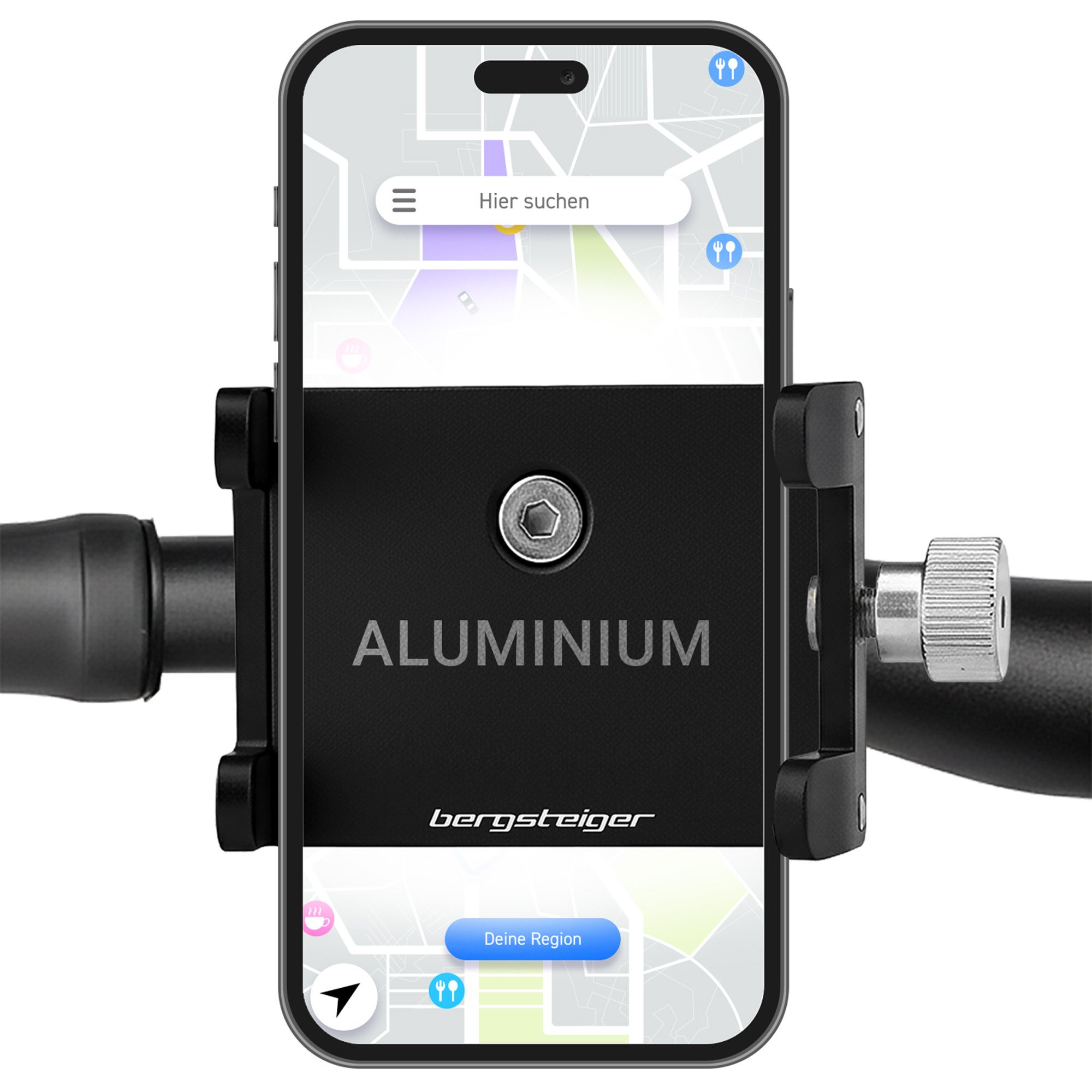 bergsteiger Fahrrad-Kartenhalter Handyhalterung Fahrrad & E-Bike aus Aluminium, (bis 6,8 Zoll, sicherer Halt für Lenker 25–32 mm, kompatibel mit iPhone, Samsung uvm)