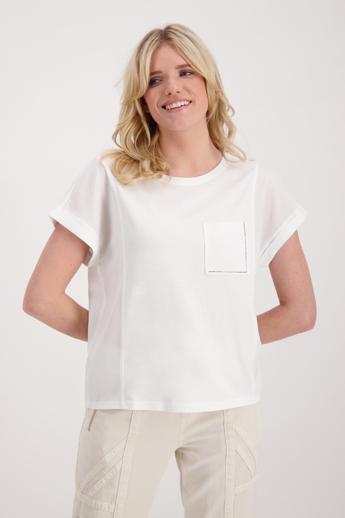 Monari Schlupfbluse Kurzarm Blusenshirt off-white unifarben