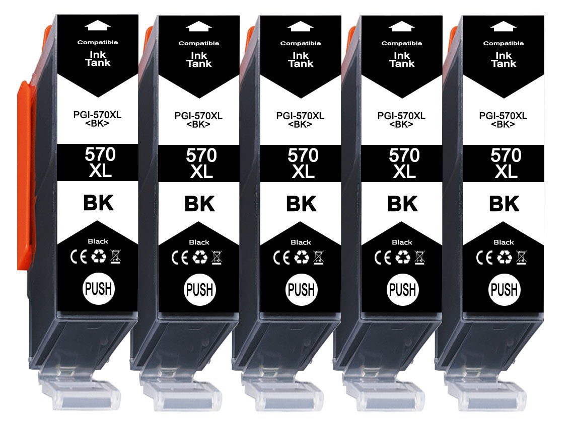 Druckerparadies 5er Multipack für Canon PGI-570 PGBK (XL) Tintenpatronen Set Tintenpatrone (5-tlg., für Canon MG5750 MG6850 MG7750 TS5050 TS6050 TS8050 TS9050 TS9055)
