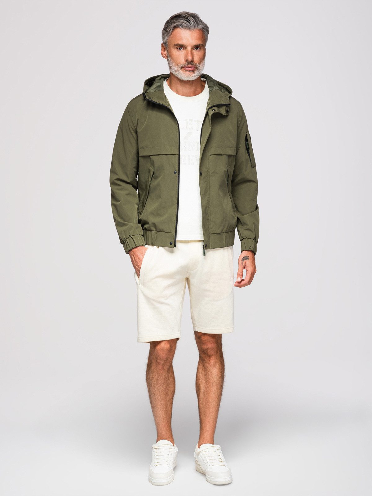 OMBRE Allwetterjacke Herren Allwetterjacke wasserdicht mit Kapuze Oliv M (kein Set, 1-St)