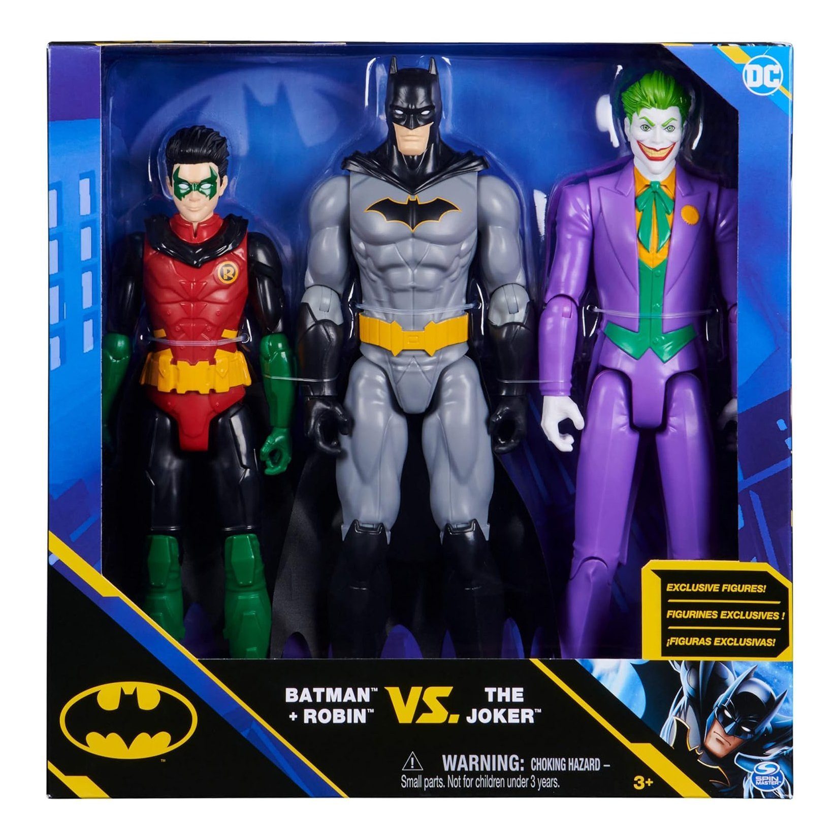 Metamorph Actionfigur Batman und Robin vs Joker Actionfiguren Set, 30 cm große Actionfiguren in authentischem DC Comic-Design