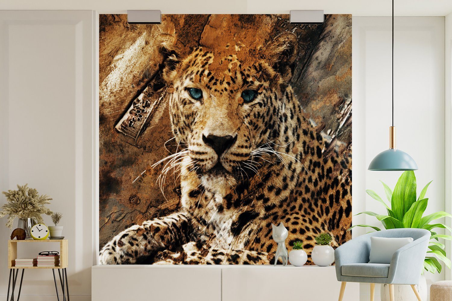 bedruckt, oder Tapete Fototapete Leopard Tiere Wild, (5 für St), Wandtapete Matt, Vinyl - Schlafzimmer, - Wohnzimmer MuchoWow