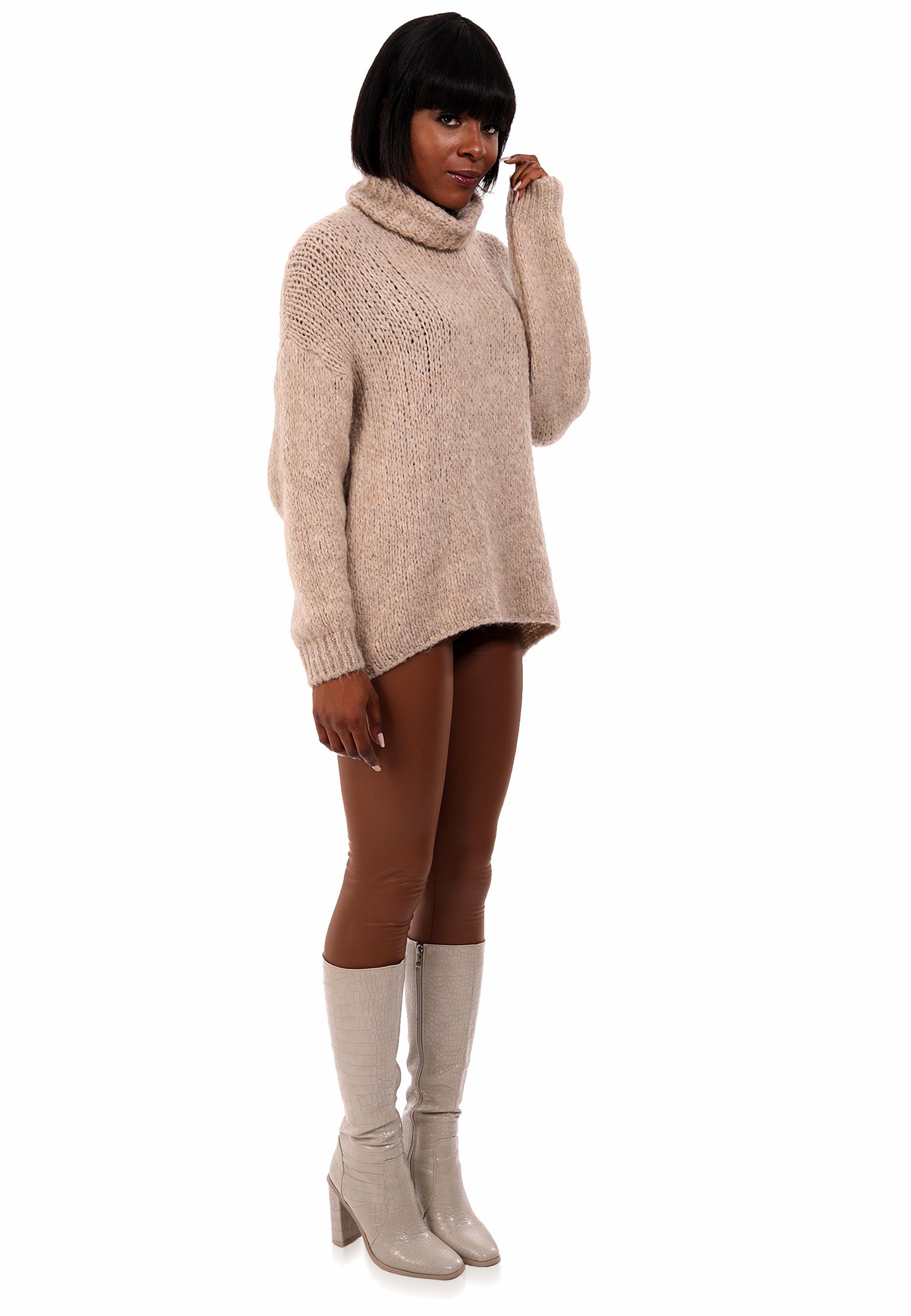 Rollkragen beige Style Fashion & Kuschelweiche Unifarbe Pullover mit Qualität (1-tlg) YC in Strickpullover
