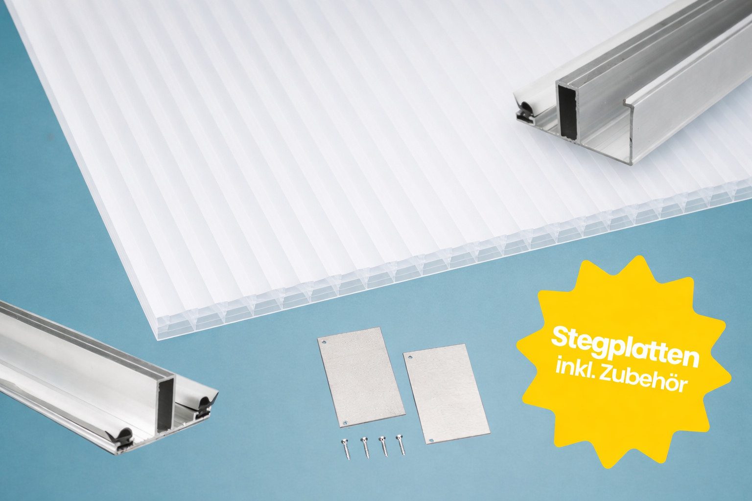 Terrasse2000 Doppelstegplatte Dacheindeckung Komplettset mit Stegplatten transparent oder milchig