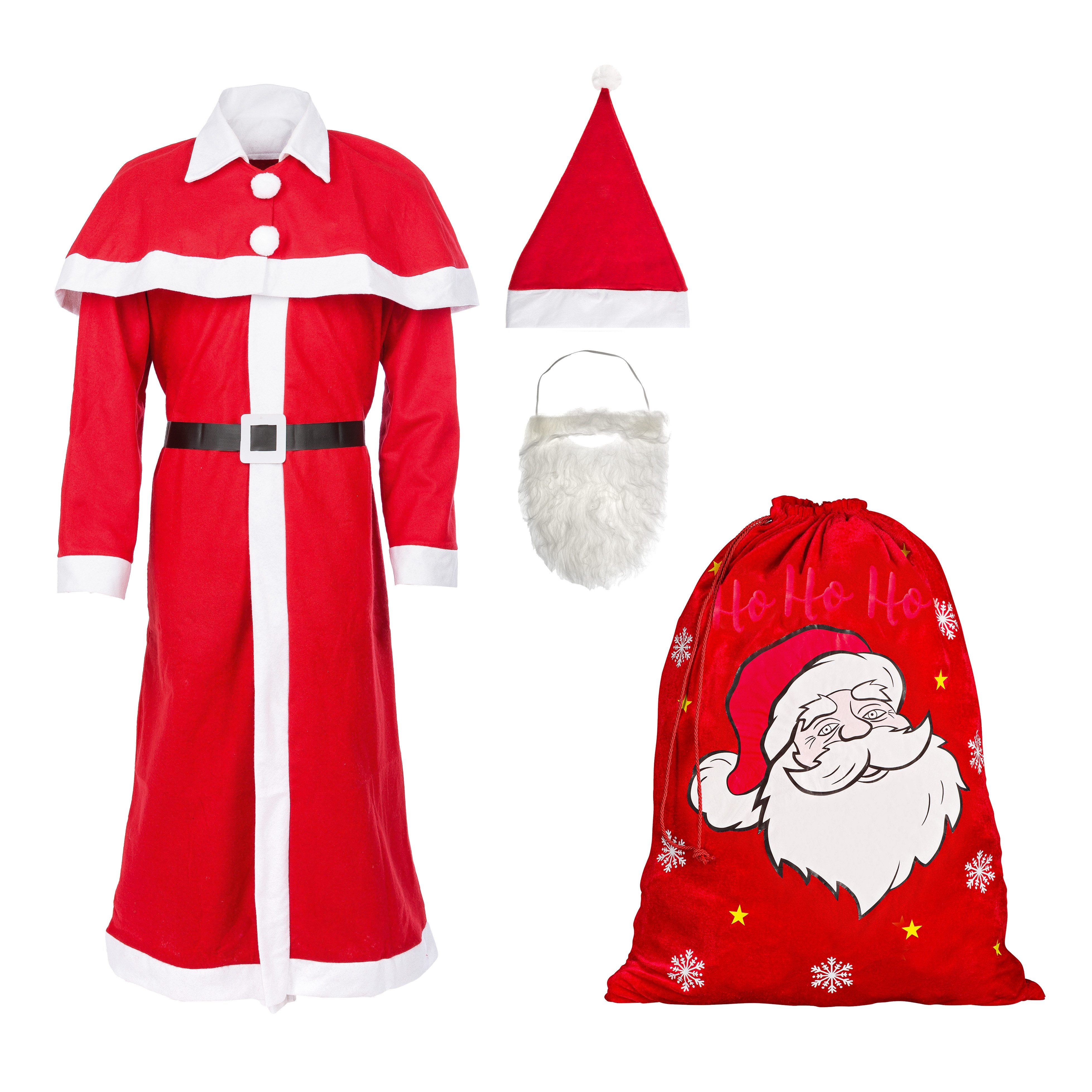 Idena Maskottchen-Kostüm Idena Set Kostüm Weihnachtsmann 5teilig Einheitsgröße rot & Geschenksa
