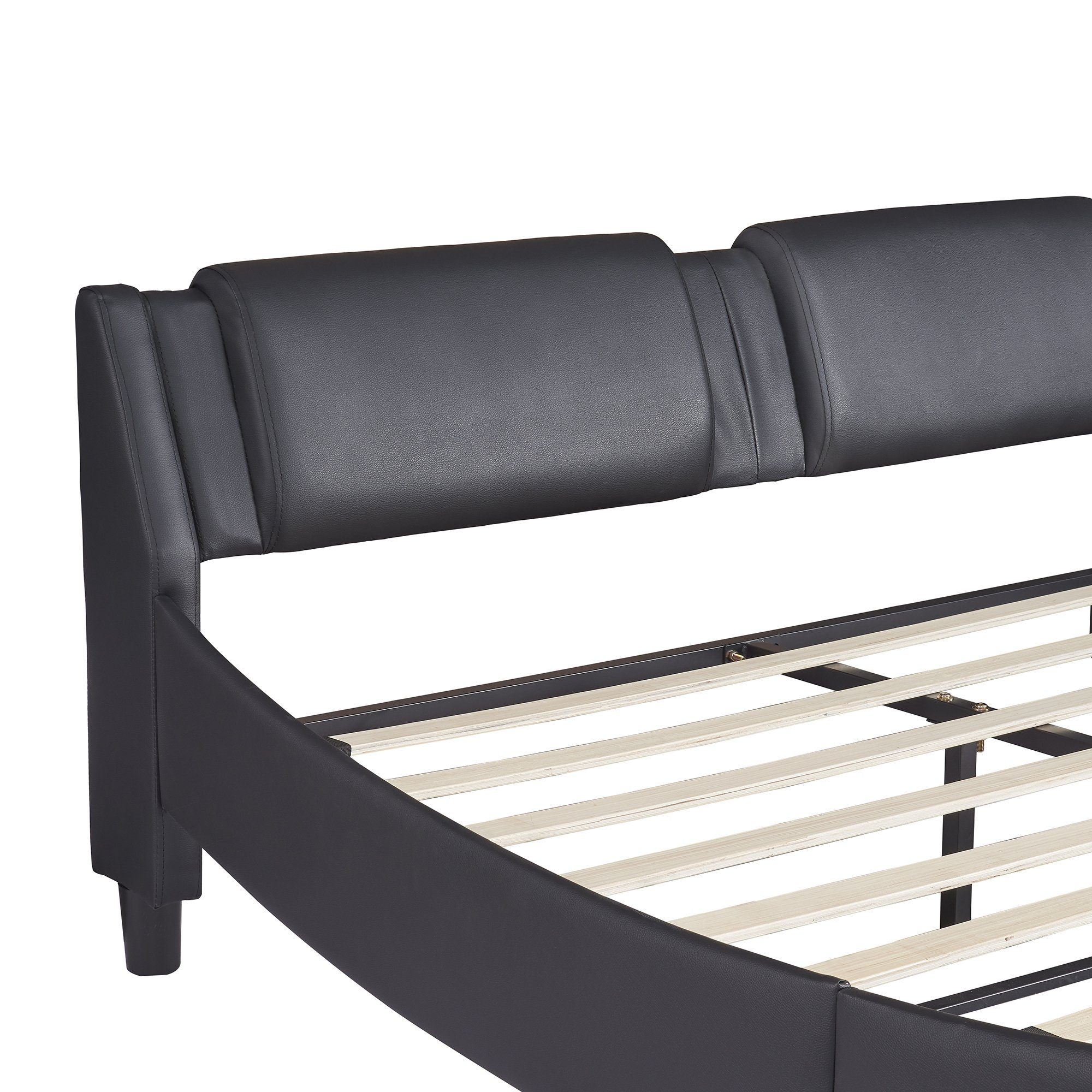 (Kunstlederbett Kinderbett, 140*200cm), ohne LED-Lichtbettgestell Doppelbett Polsterbett mit mit Funktionsbett REDOM Lattenrosten Bett Schwarz Matratze