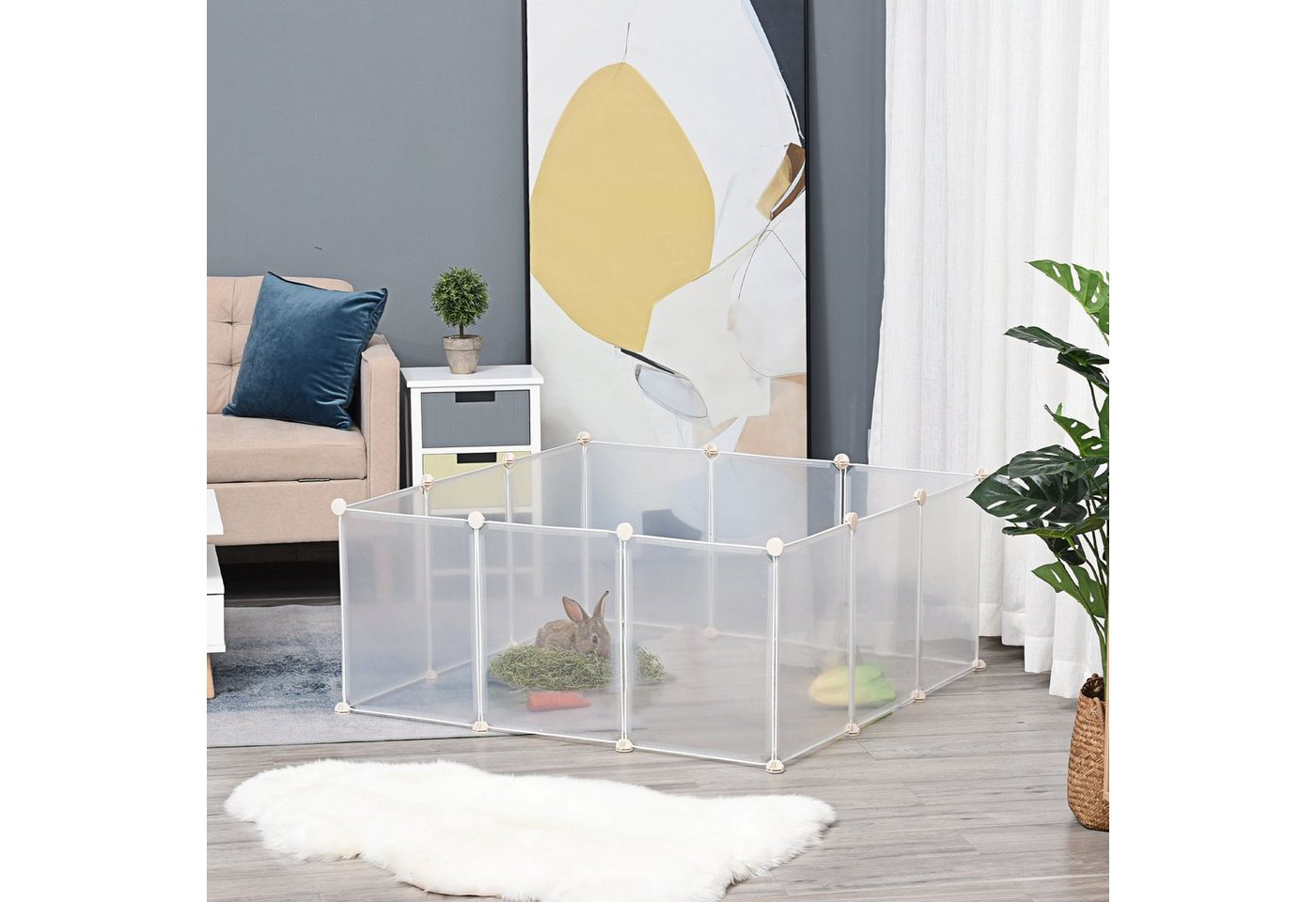 Thumbnail - PawHut Kleintierkäfig Freilaufgehege Laufgitter DIY Gittergehege Weiß Metall PP-Harz, 105L x 105B x 45H cm