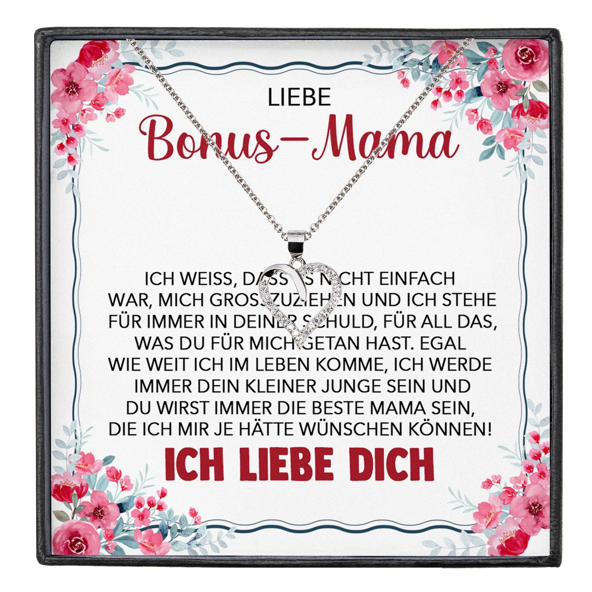 Schmuckset Stiefmama Geschenk Muttertag Bonus-Mama Herz Halskette Geburtstag