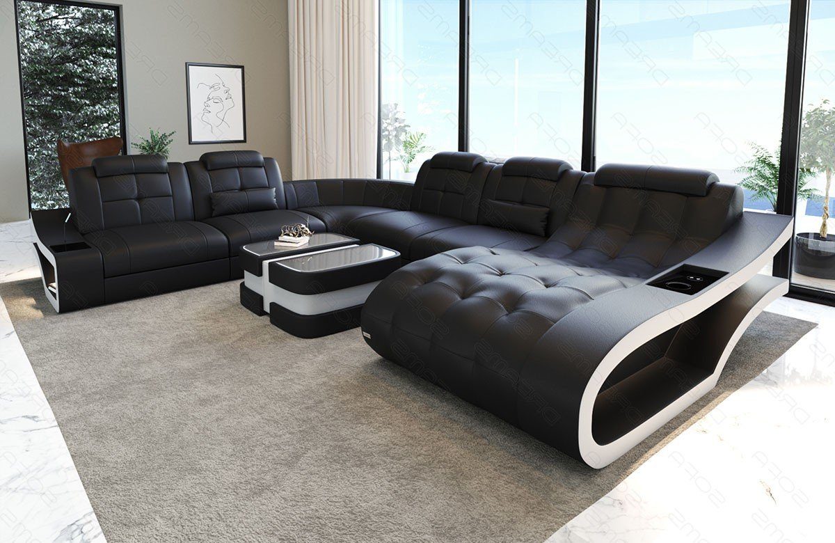 neuer Stil Sofa Dreams Wohnlandschaft Leder Sofa Ledersofa Bettfunktion Form Couch, wahlweise mit XXL Elegante
