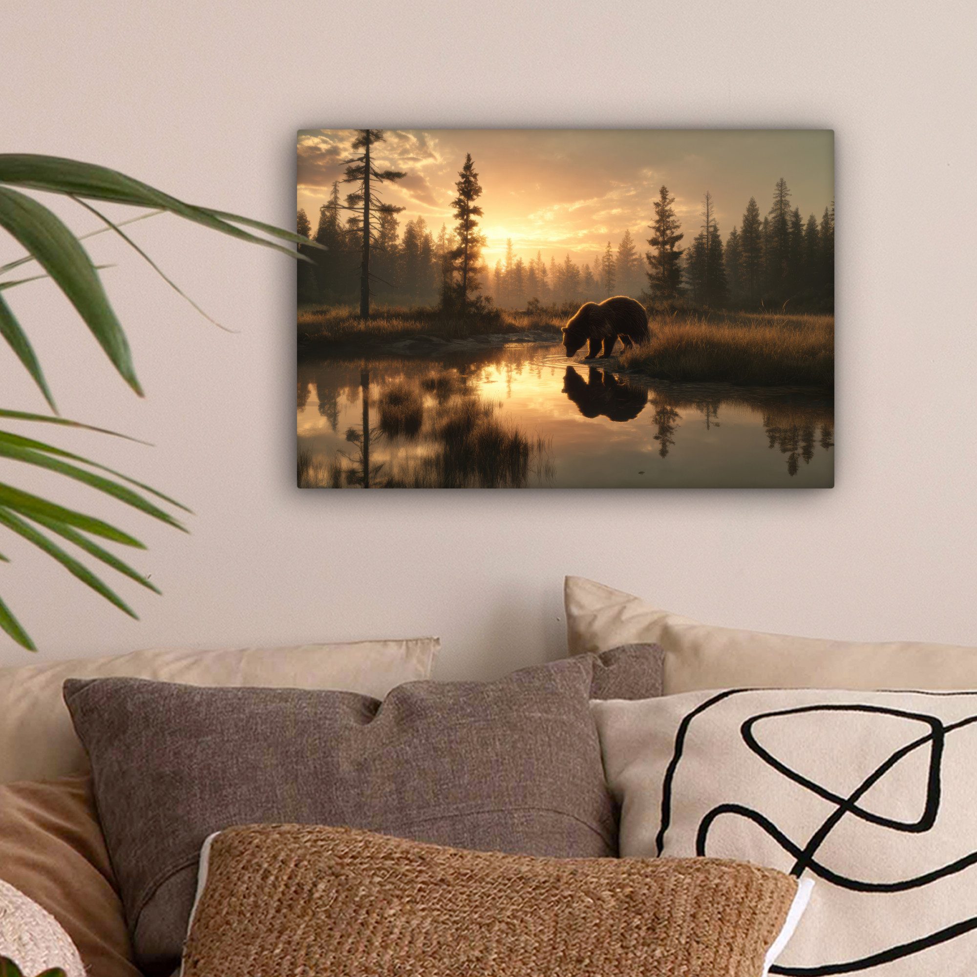 OneMillionCanvasses® Leinwandbild Bär - Wasser - Wald - Morgenlicht, Fotodr günstig online kaufen