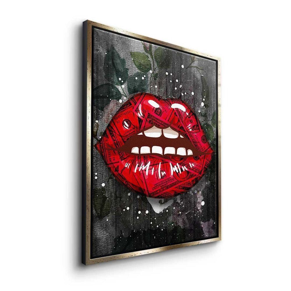 DOTCOMCANVAS® Leinwandbild, Premium Leinwandbild - Kiss goldener - Geld Rahmen - Pop - Art Erfolg Modern