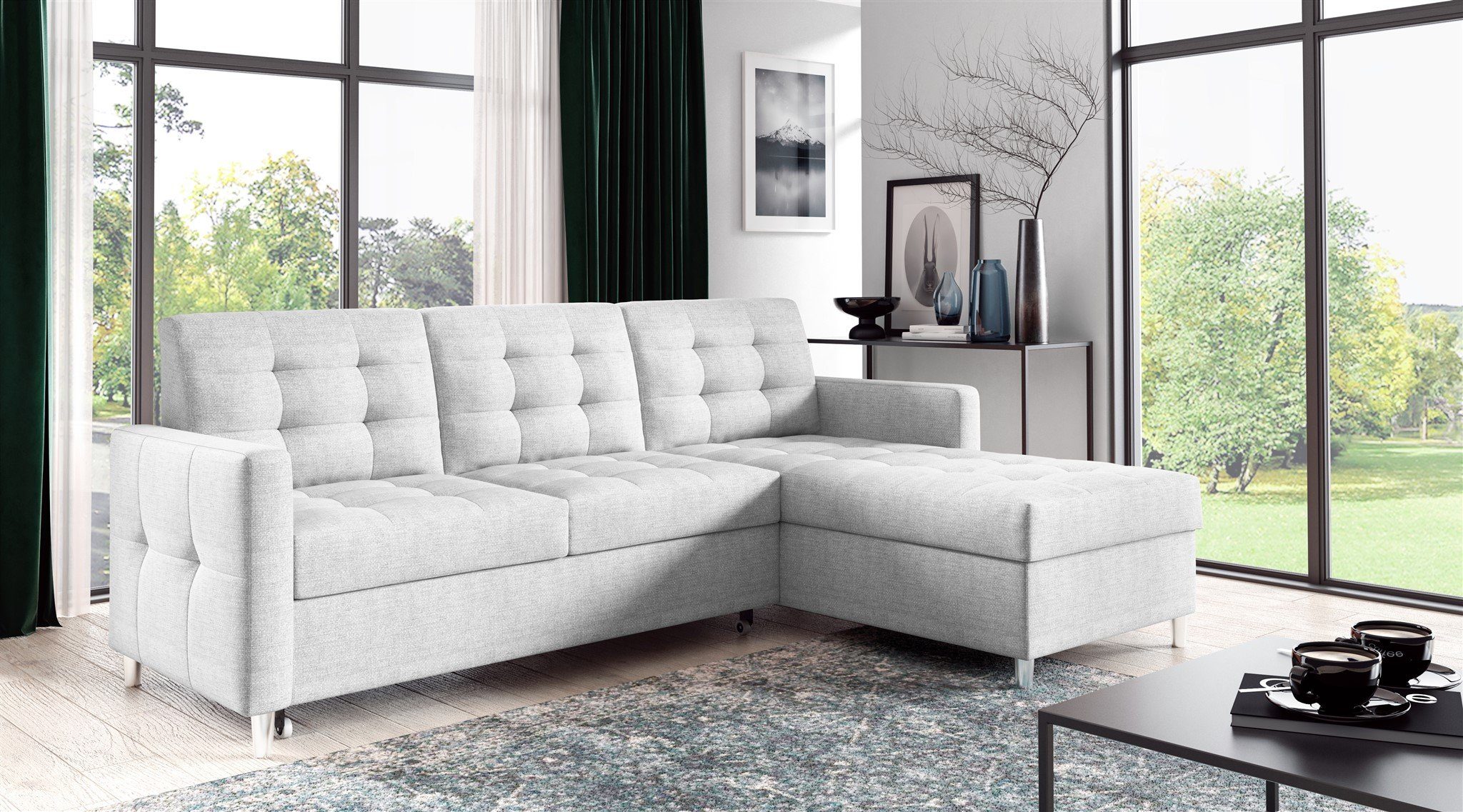 Fun Möbel Ecksofa Ecksofa Sofa NURI mit Ottomane in Stoff Luis, inkl. Schlaffunktion, Rundumbezug