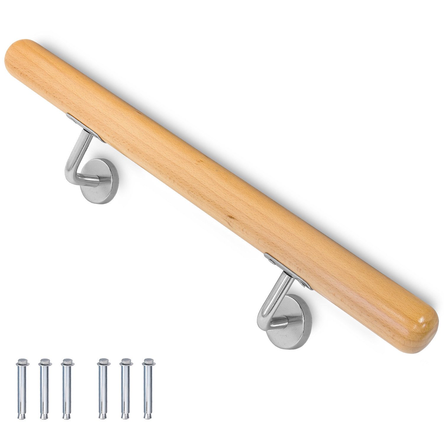 V2Aox Handlauf Buche Holz Handlauf Treppengeländer Wandhandlauf Treppe 50 - 500 cm, 50 cm Gesamtlänge