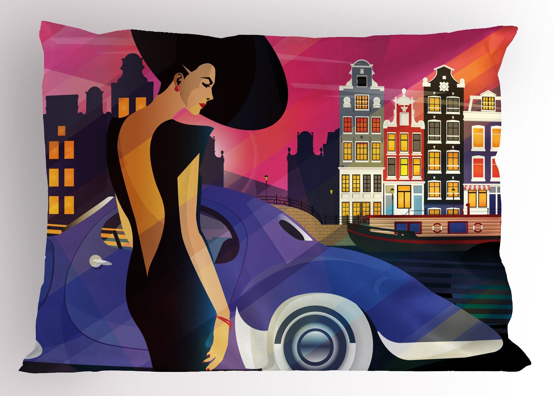 Kissenbezüge Dekorativer Standard King Size Gedruckter Kissenbezug, Abakuhaus (1 Stück), abstrakte Frauen upscale Stadtbild