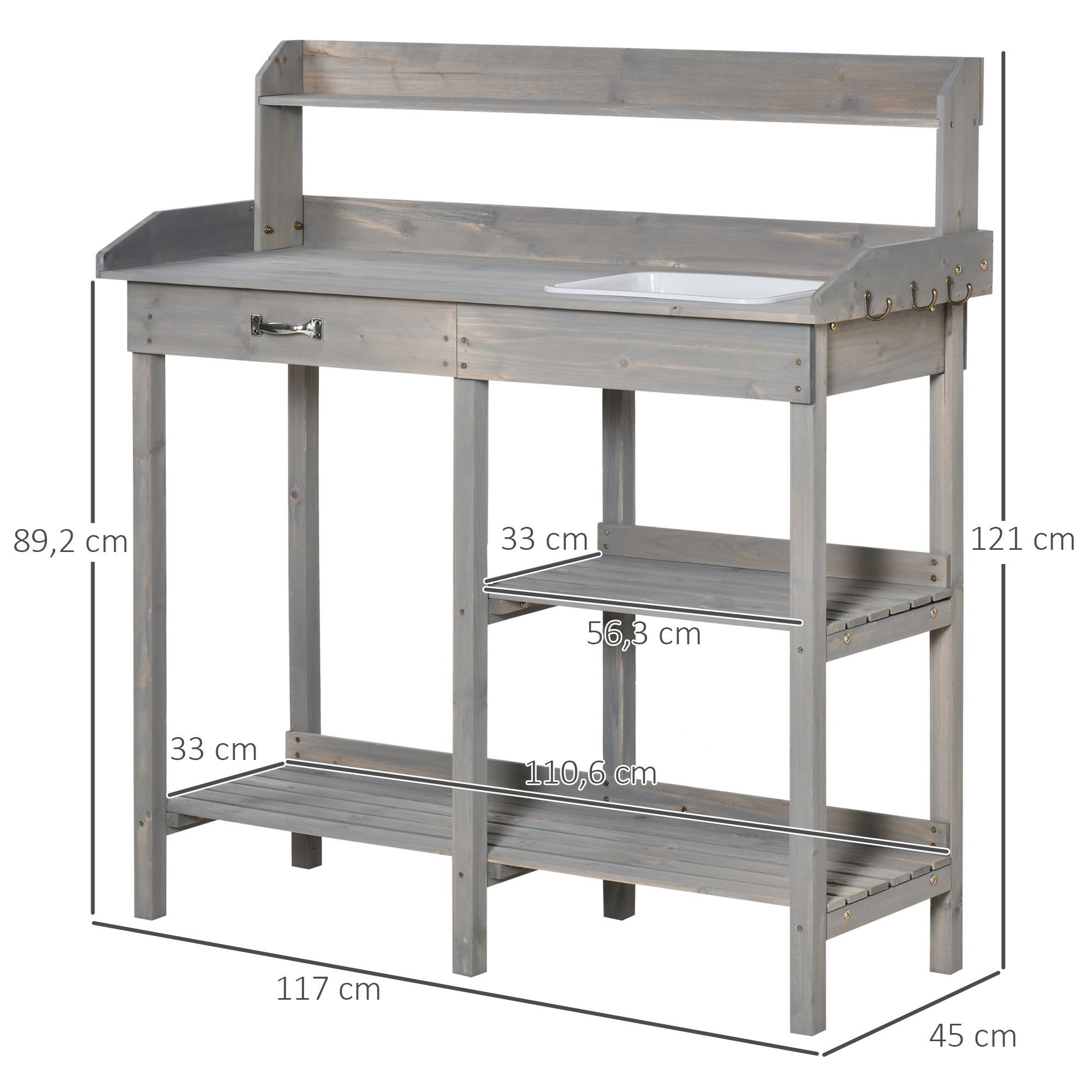 Breite Outsunny 1 1-St., Pflanztisch), (Set, cm Pflanztisch Grau 117 Pflanztisch x